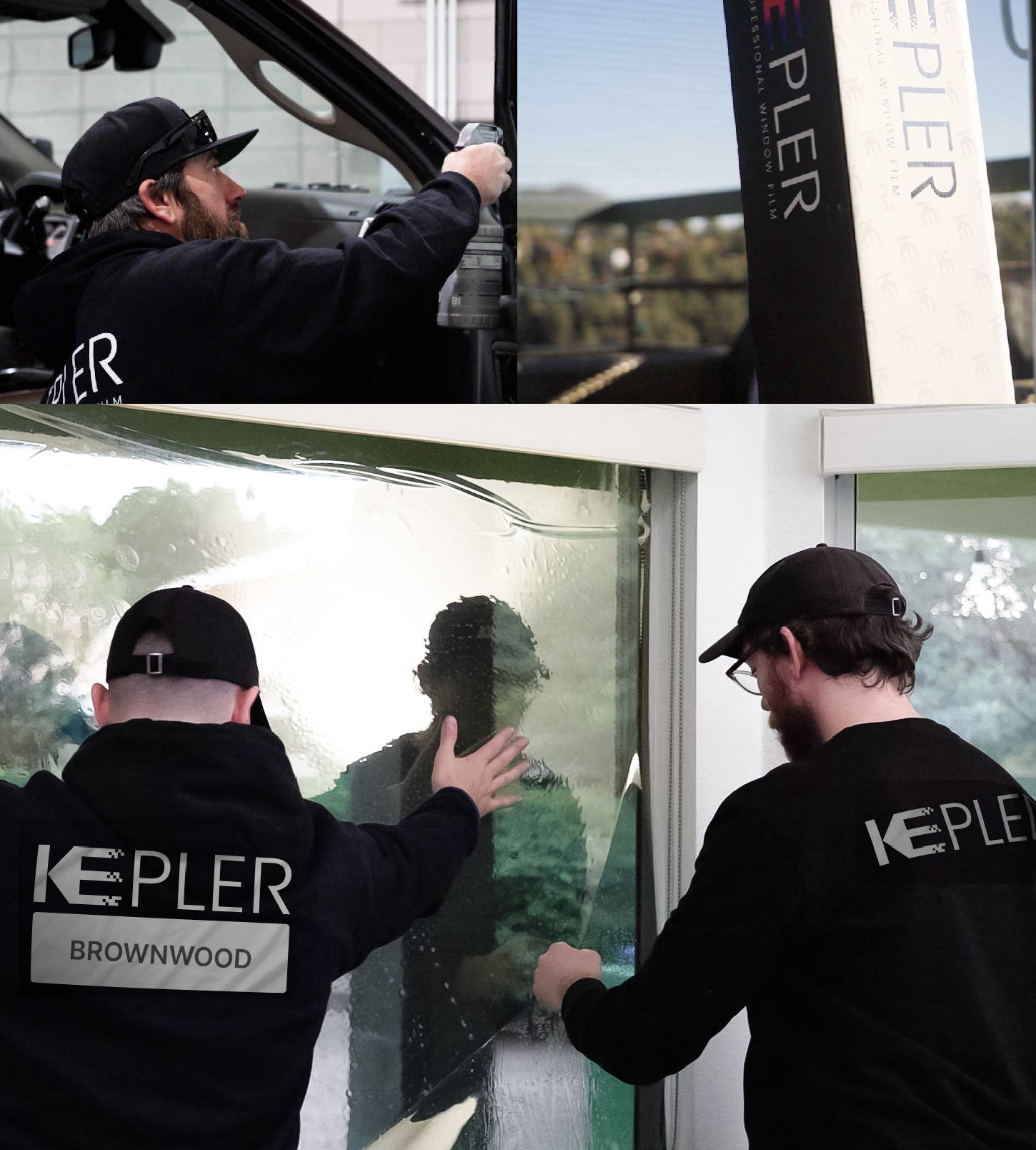 Kepler Technician Applying Ceramic Window Tint to Home in Brownwood