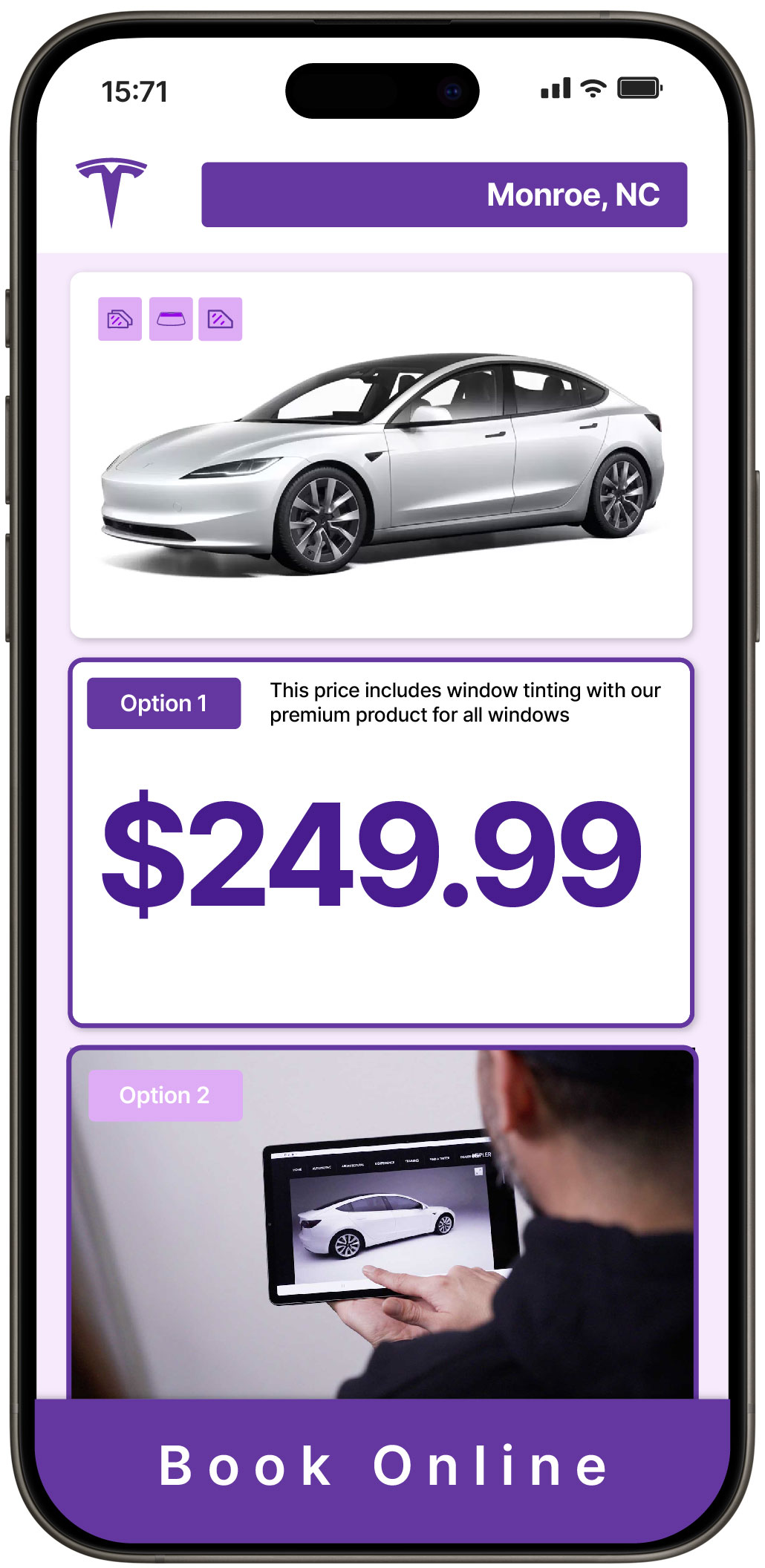 View Reasonable Tesla Window Tinting Costs in Monroe, North Carolina