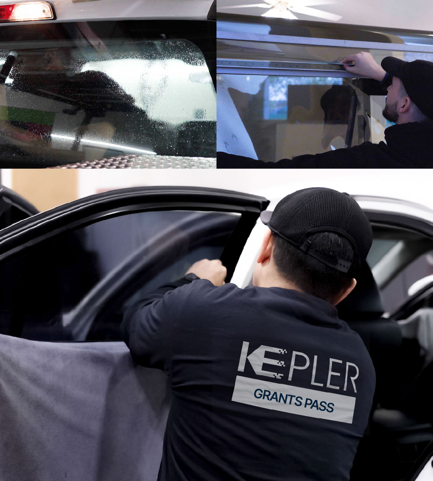 Automotive Window Tinting Expert Applying Film in Grants Pass, Oregon