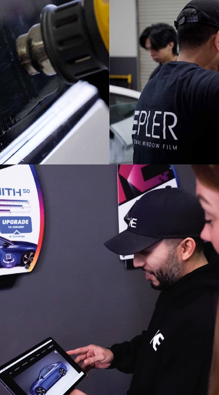 Kepler Dealer Showing Car Window Film Options to Customer in Bartlett, Illinois