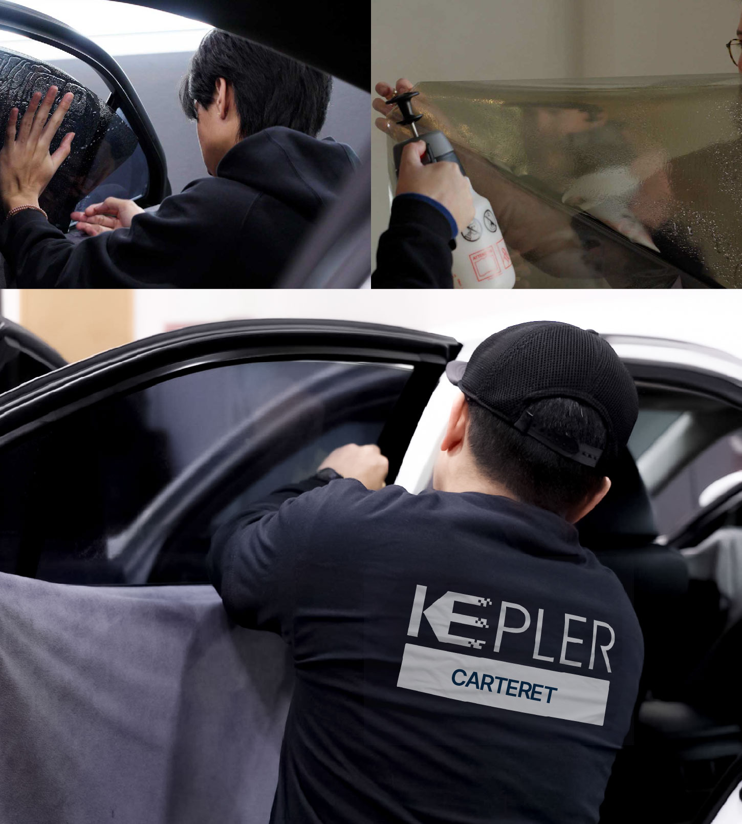 Automotive Window Tinting Expert Applying Film in Carteret, New Jersey