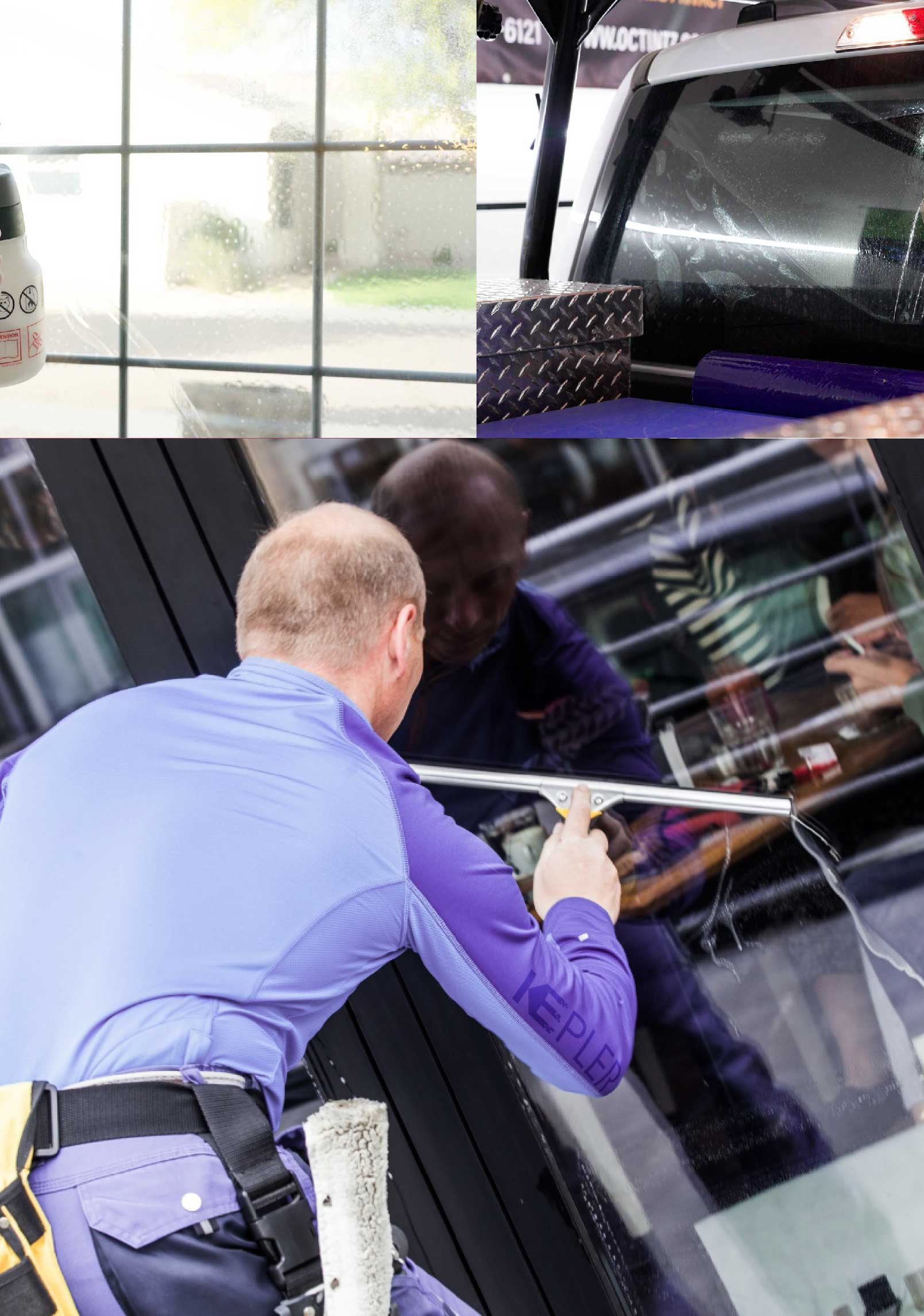 Kepler Professional Applying Anti-Graffiti Window Film to a Van Buren Shop Front
