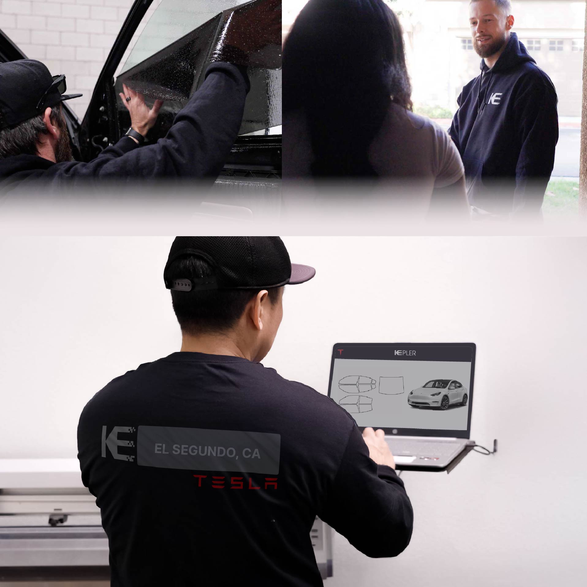Expert Technician Fitting Advanced Window Tint to Tesla in El Segundo