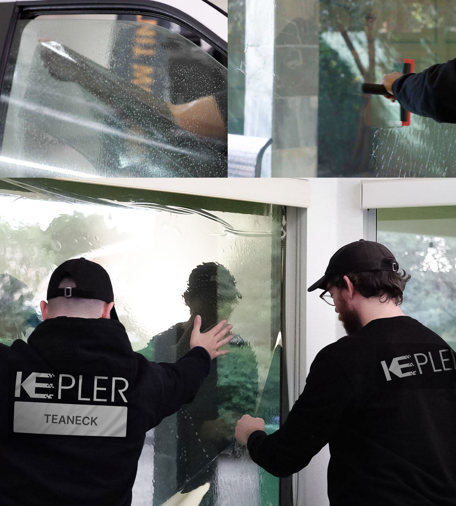 Expert Technician Applying Ceramic Window Tint to Home in Teaneck
