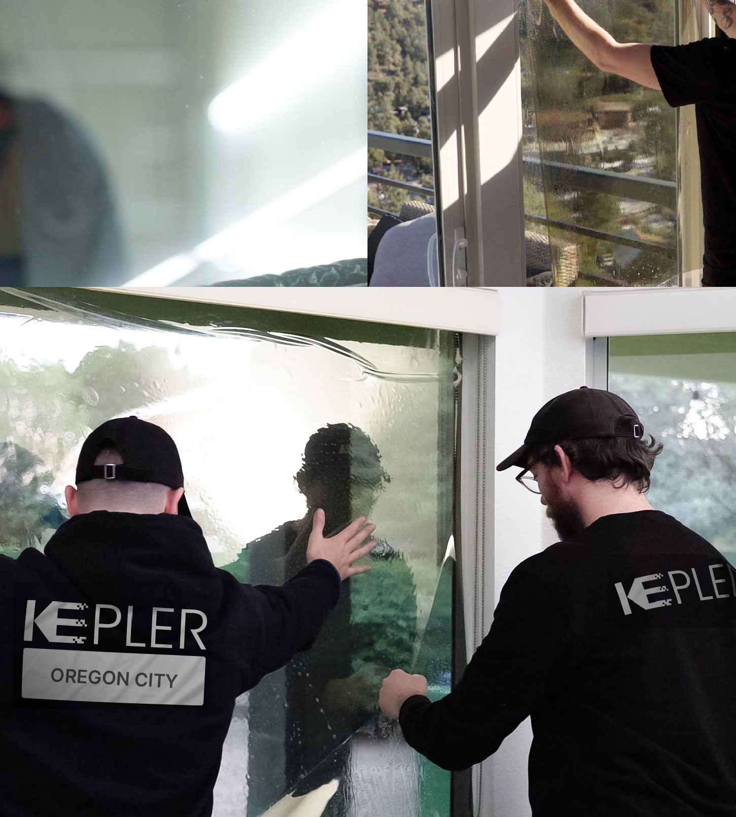 Expert Technician Applying Advanced Window Tint to Home in Oregon City