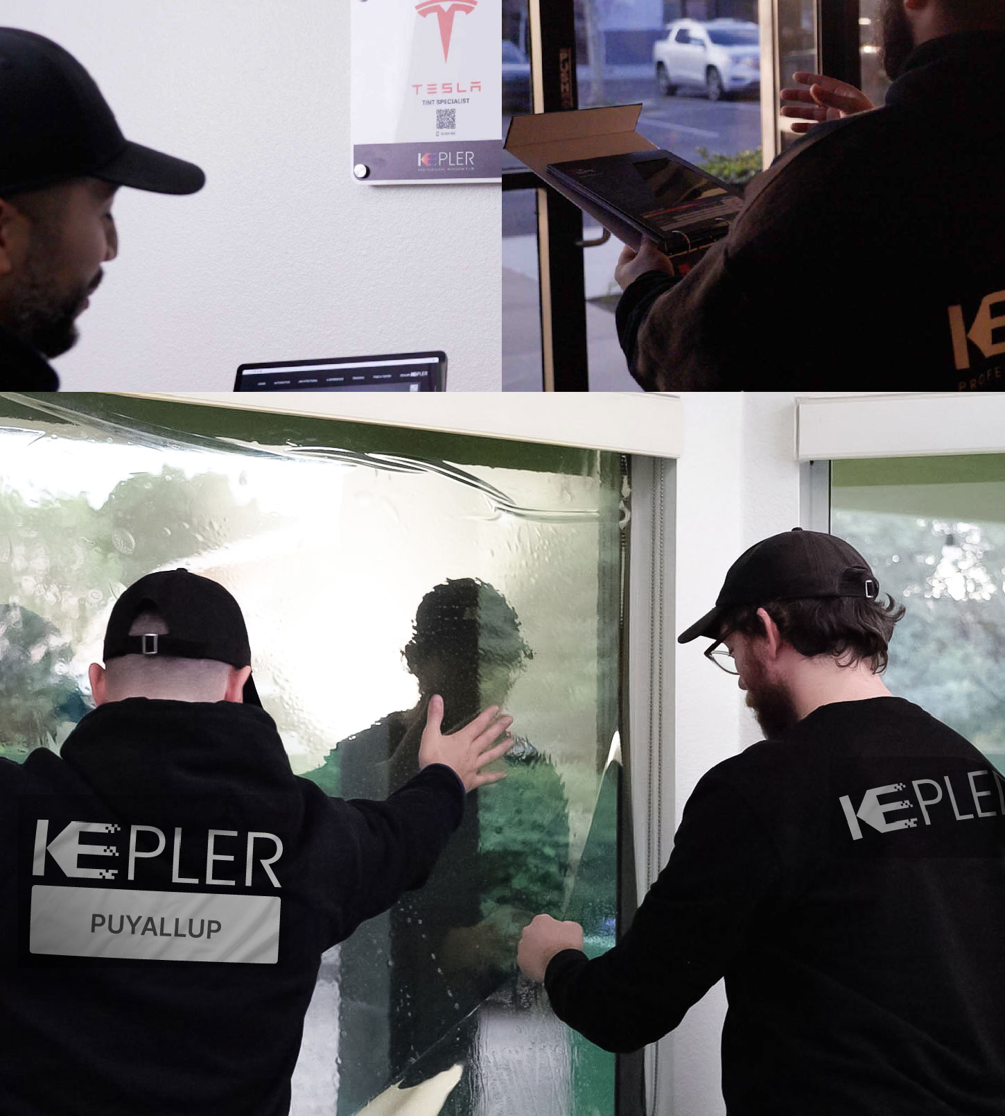 Kepler Technician Applying High-tech Window Tint to Home in Puyallup