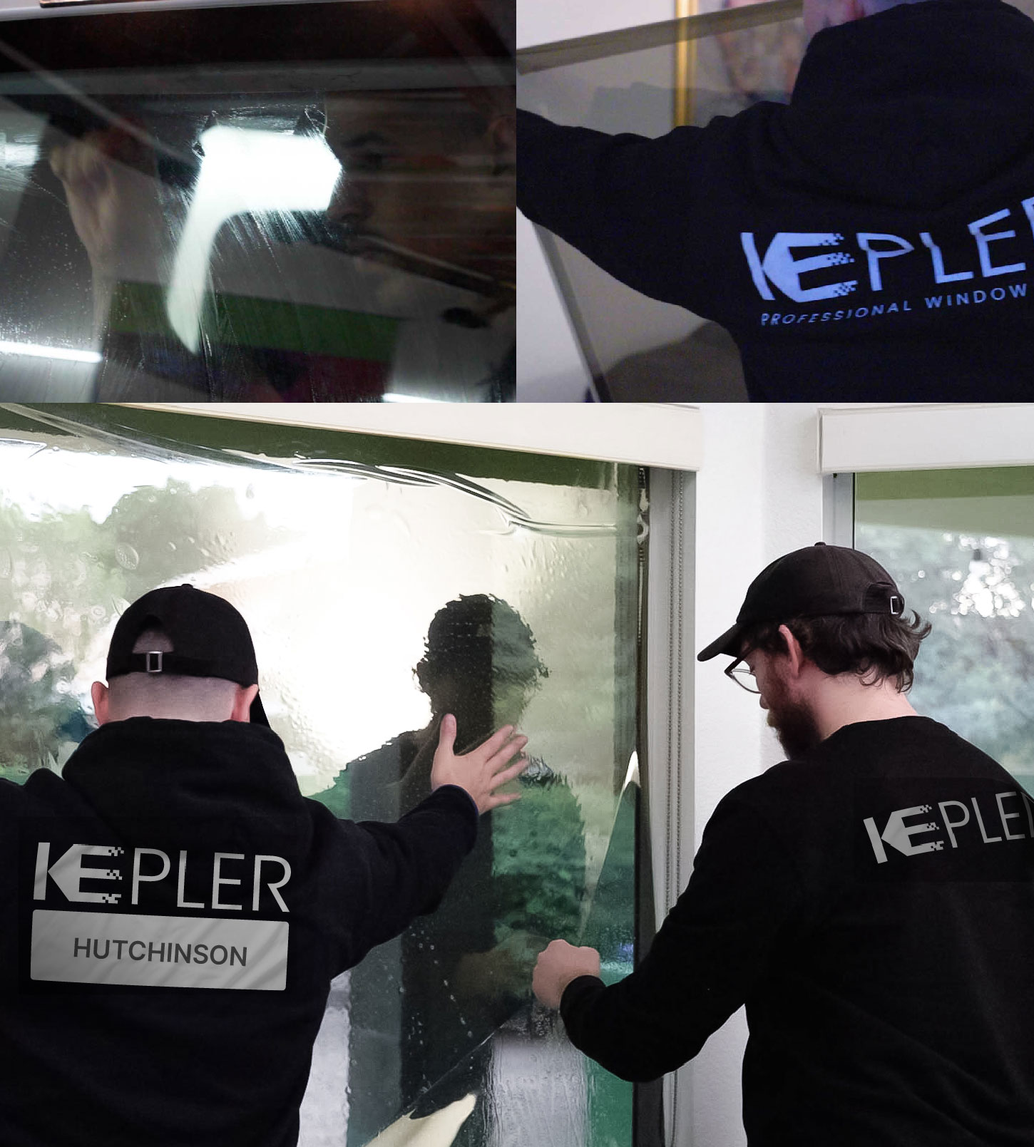 Expert Technician Fitting Advanced Window Tint to Home in Hutchinson