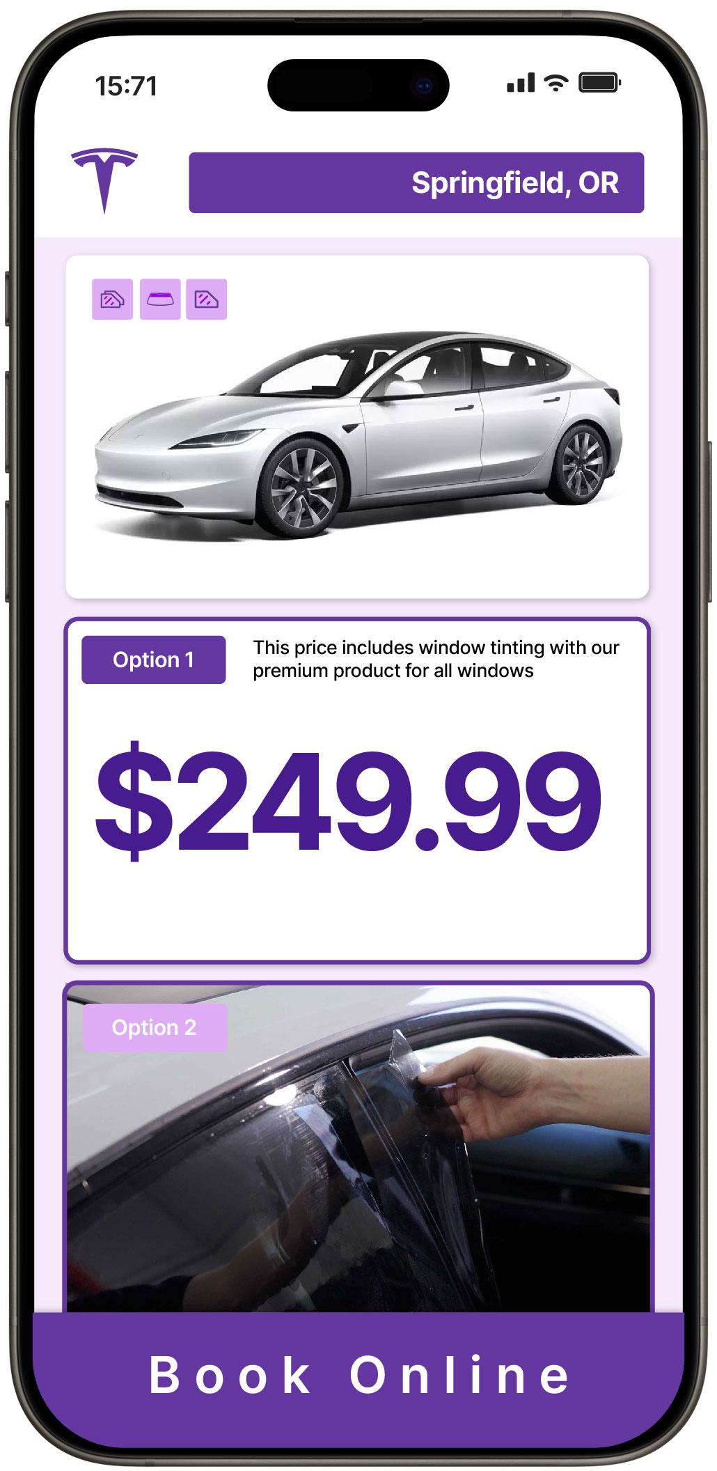 View Reasonable Tesla Window Tinting Prices in Springfield, Oregon