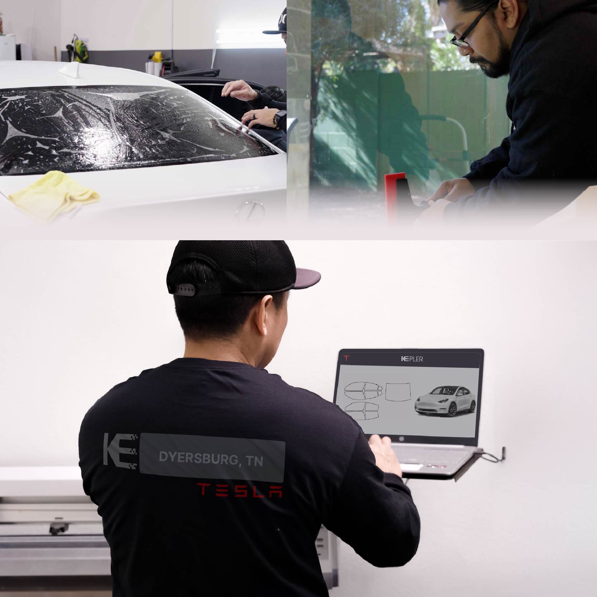 Expert Technician Installing High-tech Window Tint to Tesla in Dyersburg