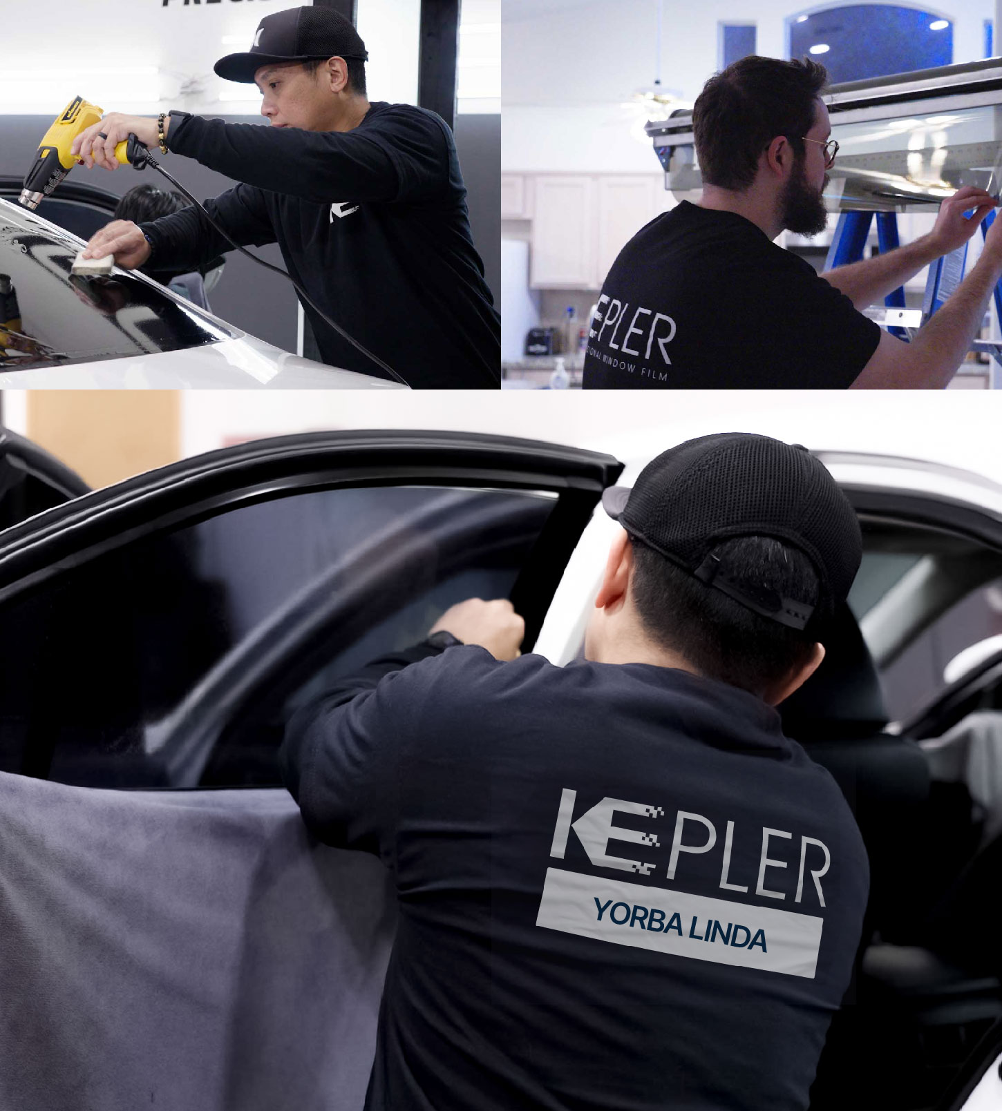 Automotive Window Tinting Expert Applying Film in Yorba Linda, California