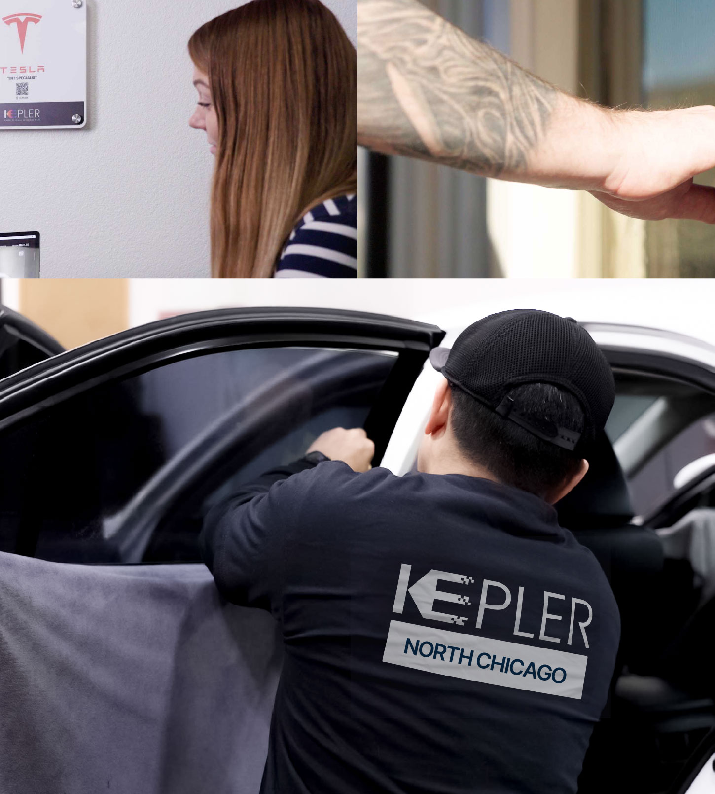 Automotive Window Tinting Expert Applying Film in North Chicago, Illinois