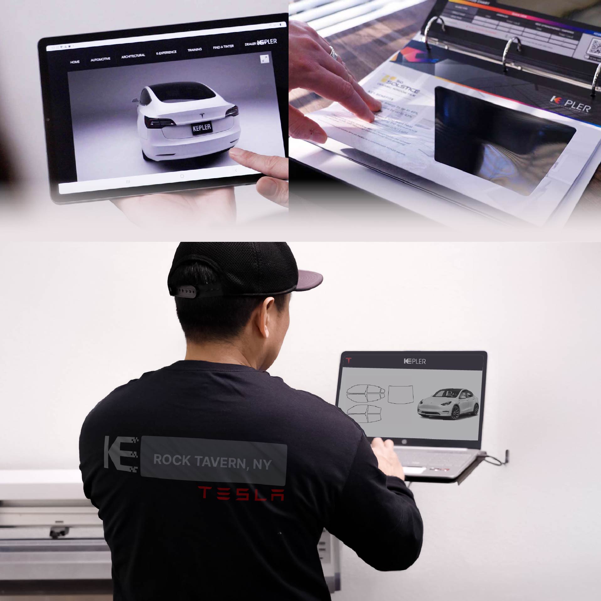 Expert Technician Applying Advanced Window Tint to Tesla in Rock Tavern