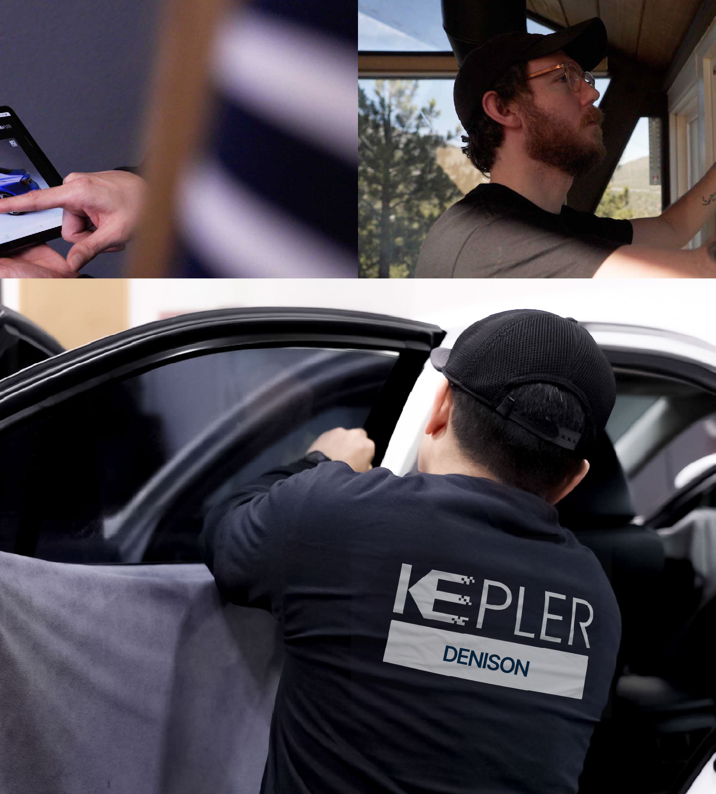 Automotive Window Tinting Expert Applying Film in Denison, Texas