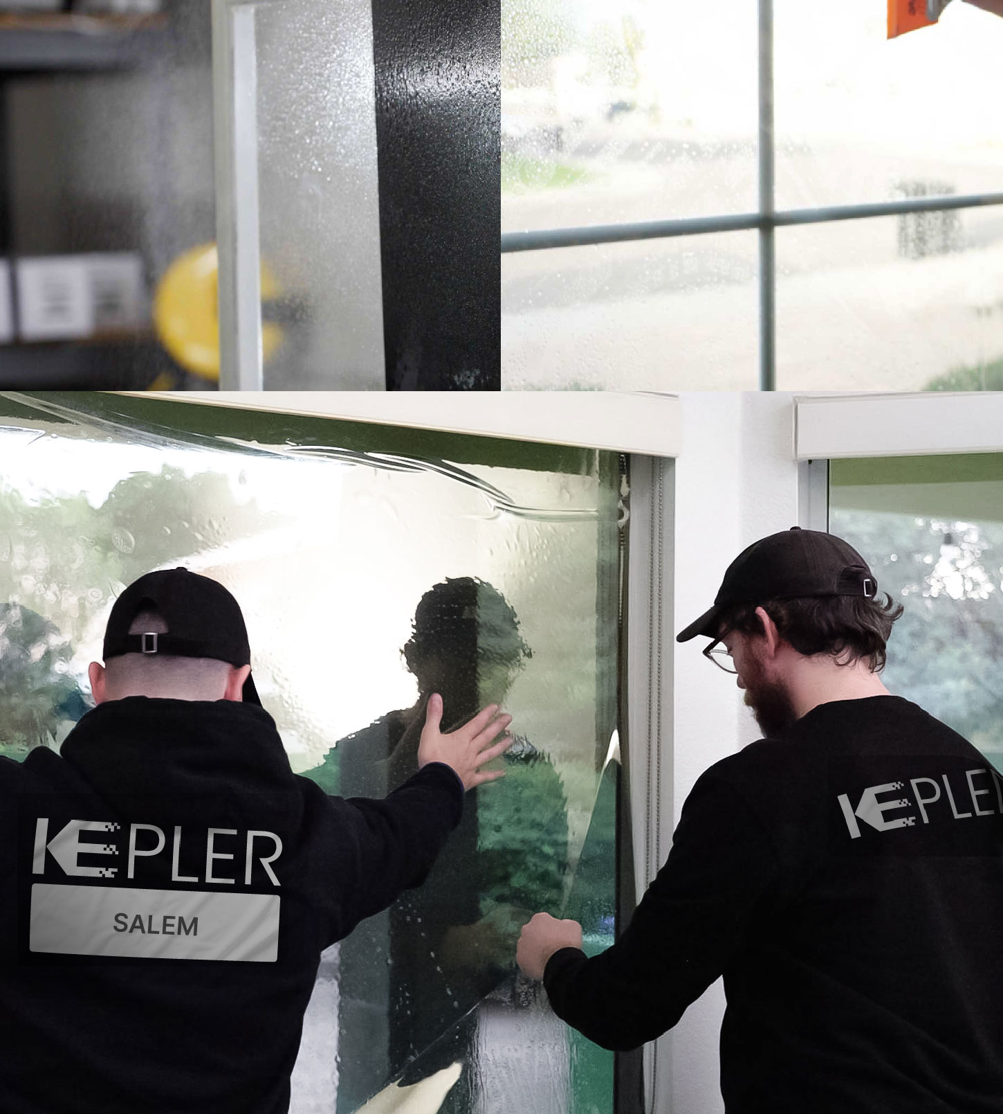 Expert Technician Fitting Advanced Window Tint to Home in Salem