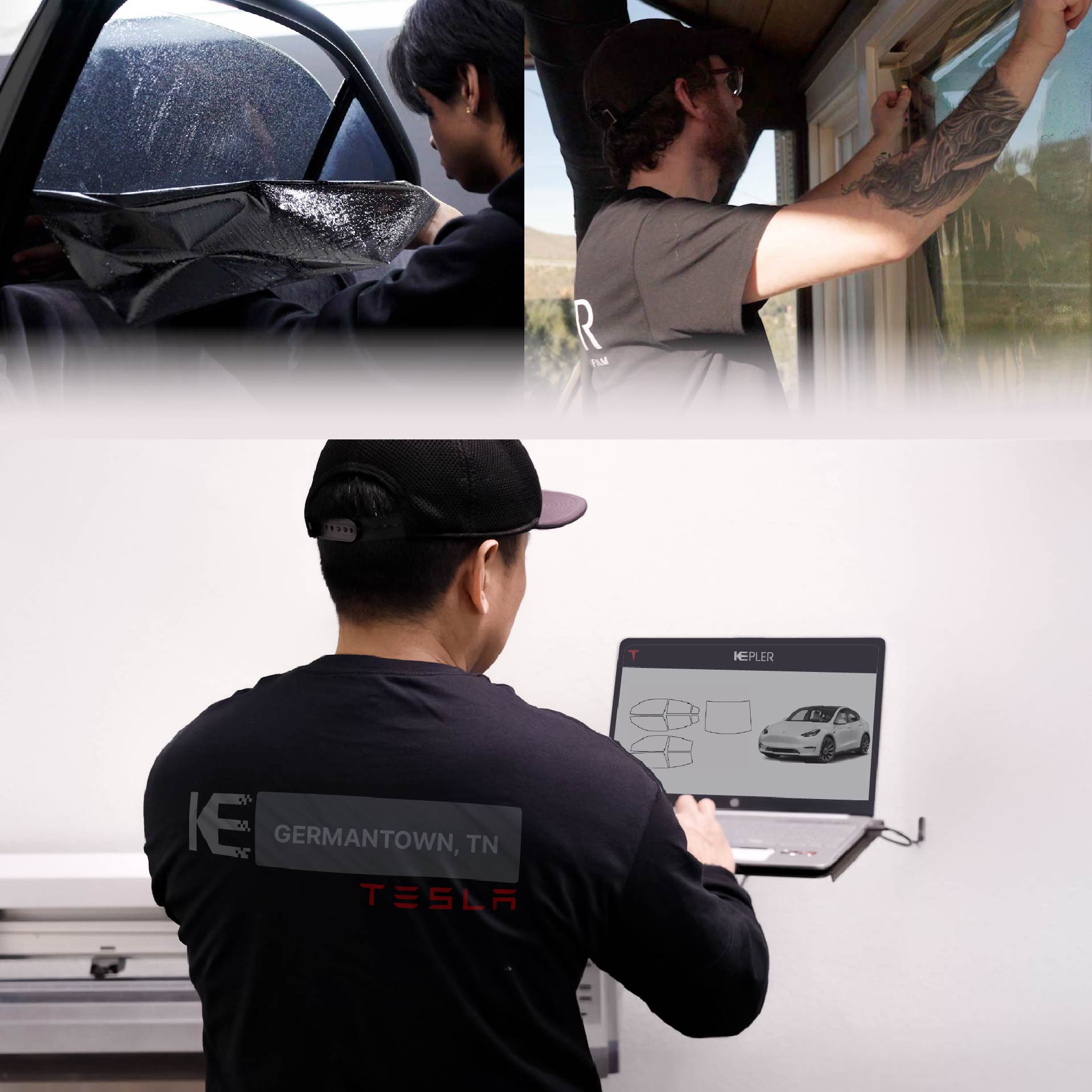 Kepler Technician Installing Advanced Window Tint to Tesla in Germantown
