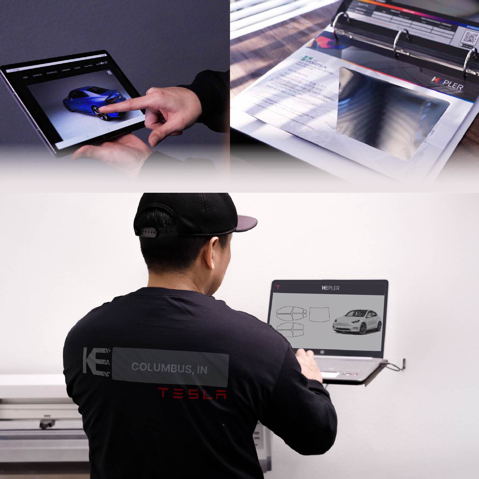 Kepler Technician Applying Advanced Window Tint to Tesla in Columbus