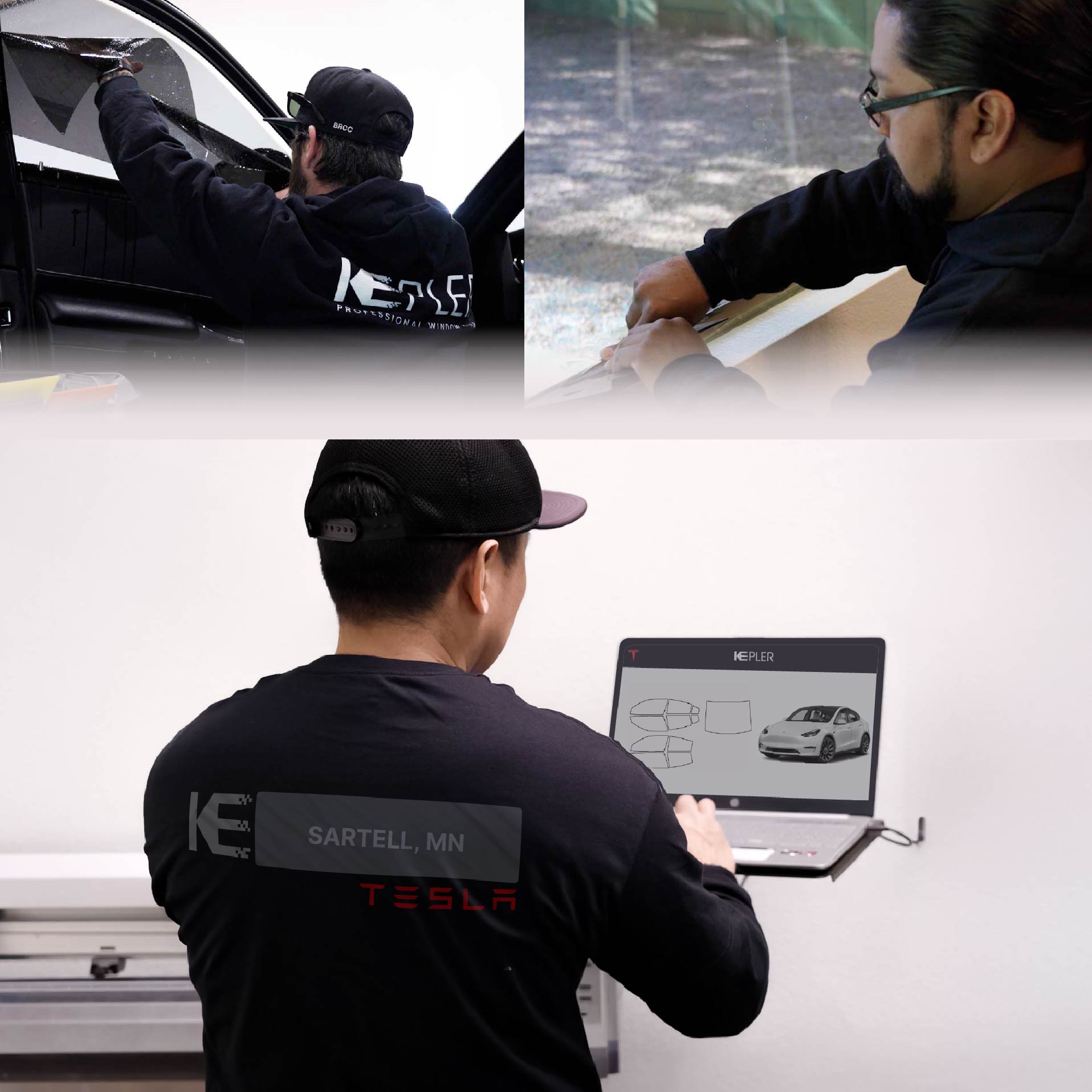 Kepler Technician Installing High-tech Window Tint to Tesla in Sartell