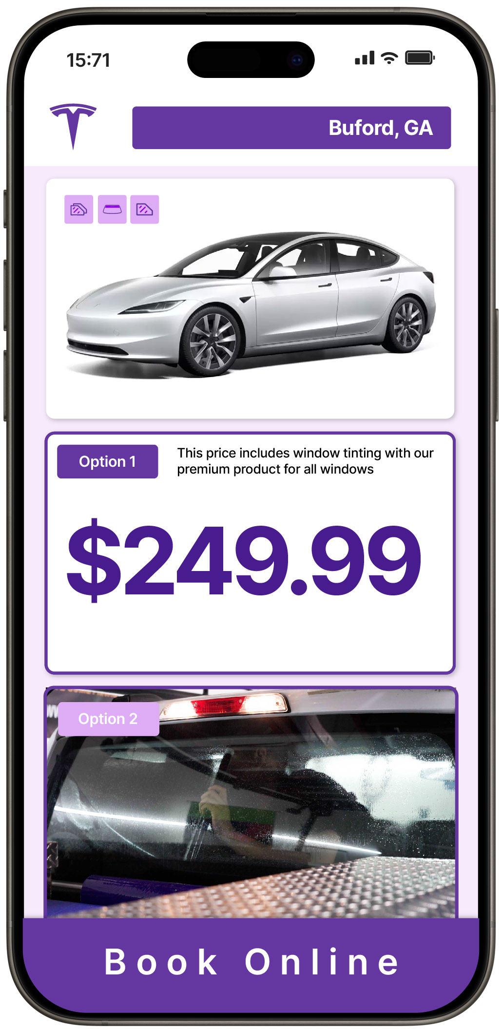 View Reasonable Tesla Window Tinting Rates in Buford, Georgia