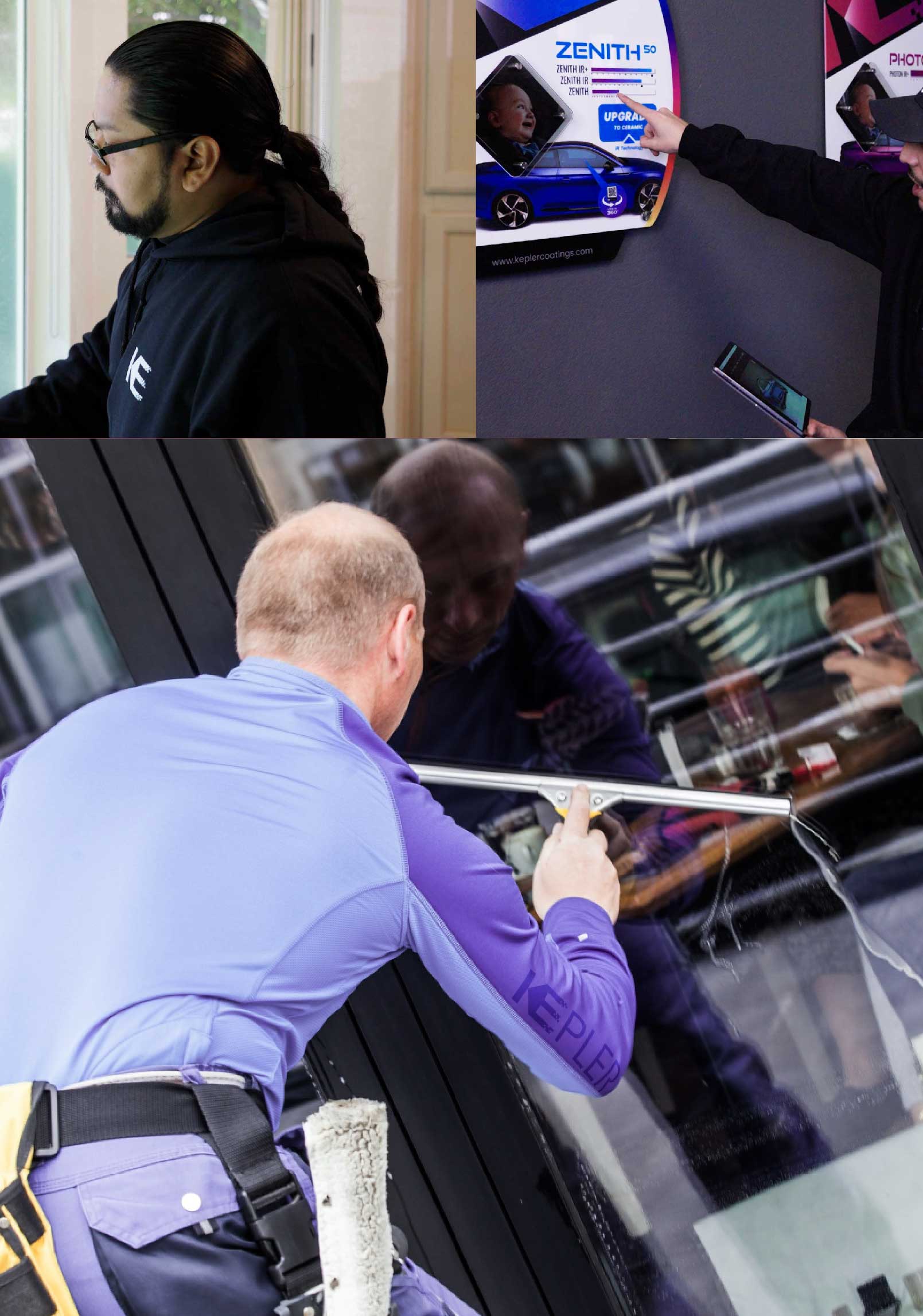 Kepler Skilled Applying Anti-Graffiti Window Film to a Santa Monica Shop Front