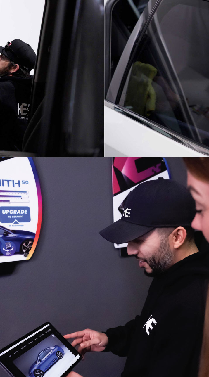 Kepler Dealer Showing Car Window Film Options to Customer in La Porte, Indiana