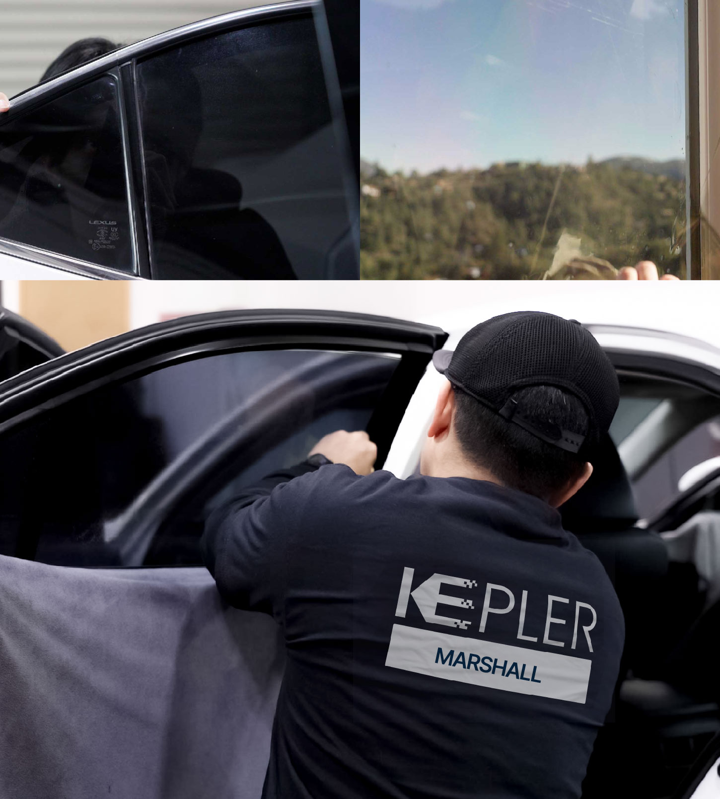 Automotive Window Tinting Expert Applying Film in Marshall, Texas