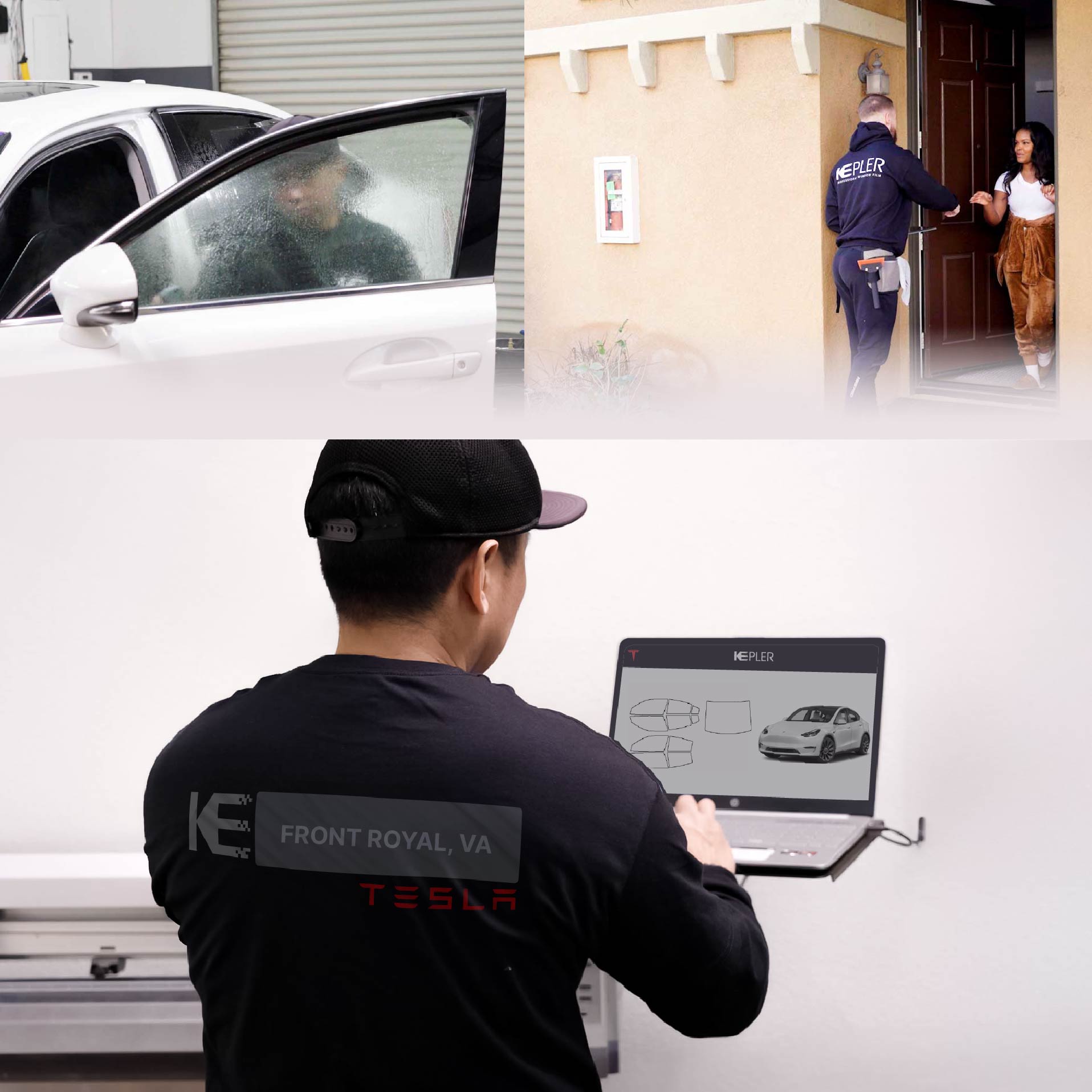 Kepler Technician Installing Advanced Window Tint to Tesla in Front Royal