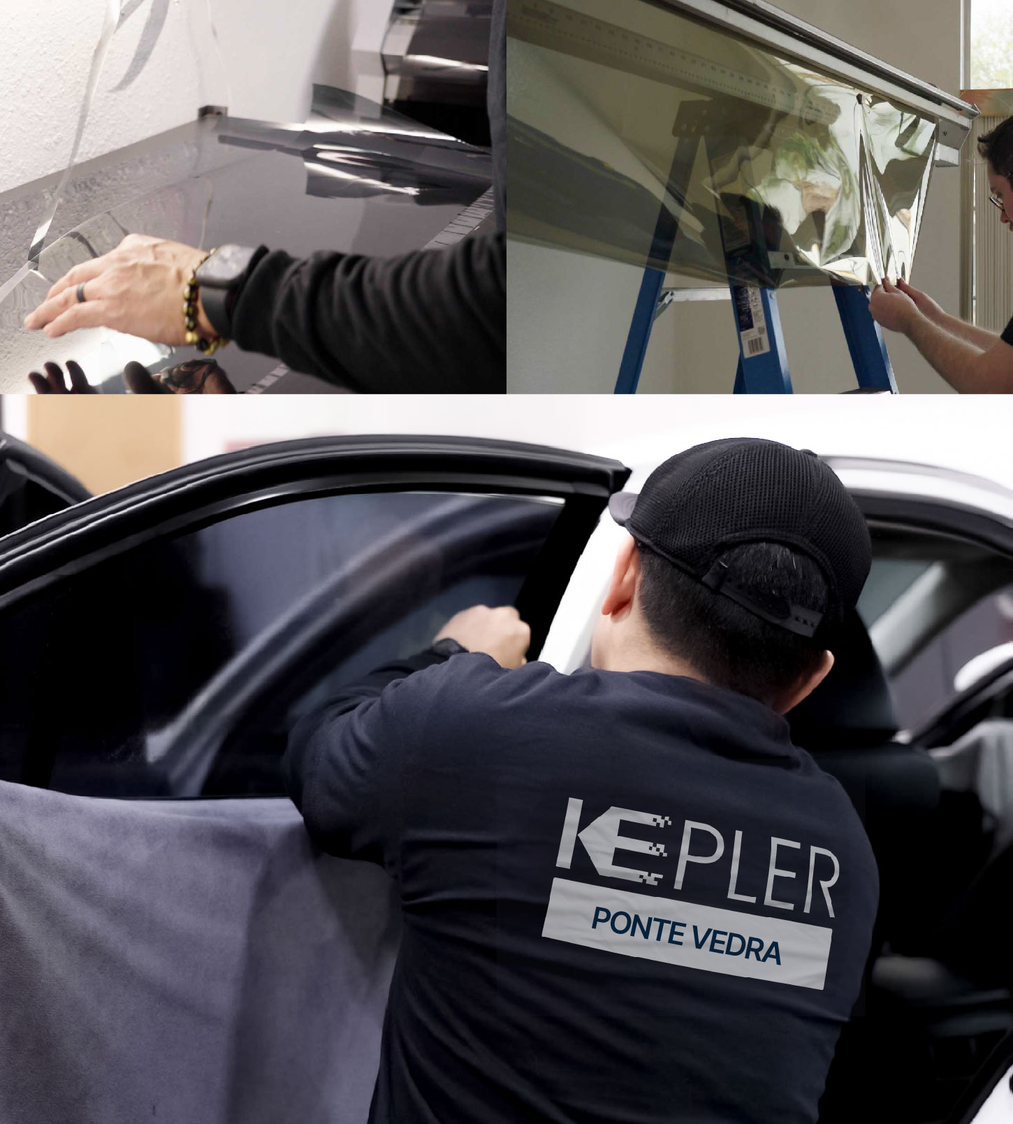 Automotive Window Tinting Expert Applying Film in Ponte Vedra, Florida