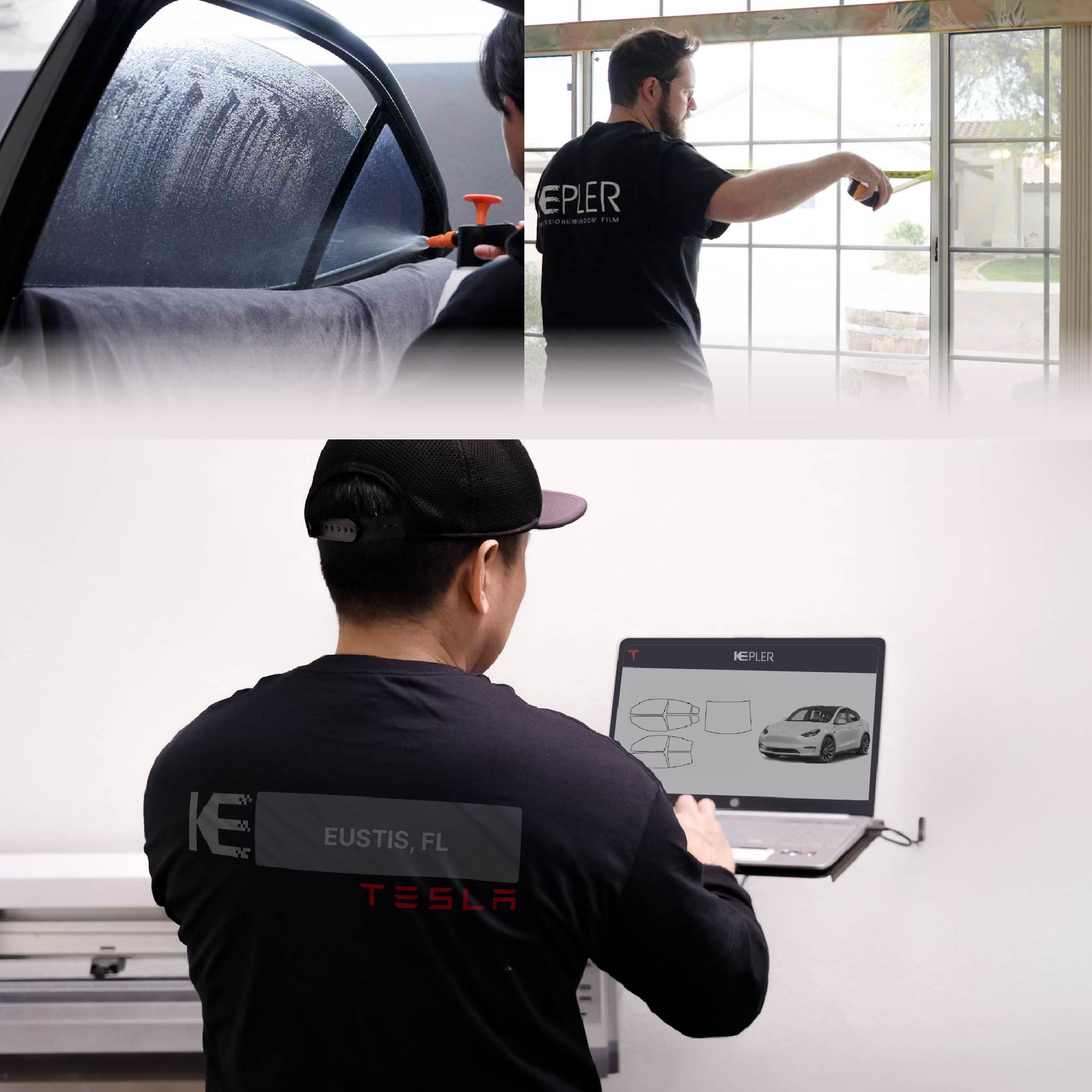 Expert Technician Installing High-tech Window Tint to Tesla in Eustis