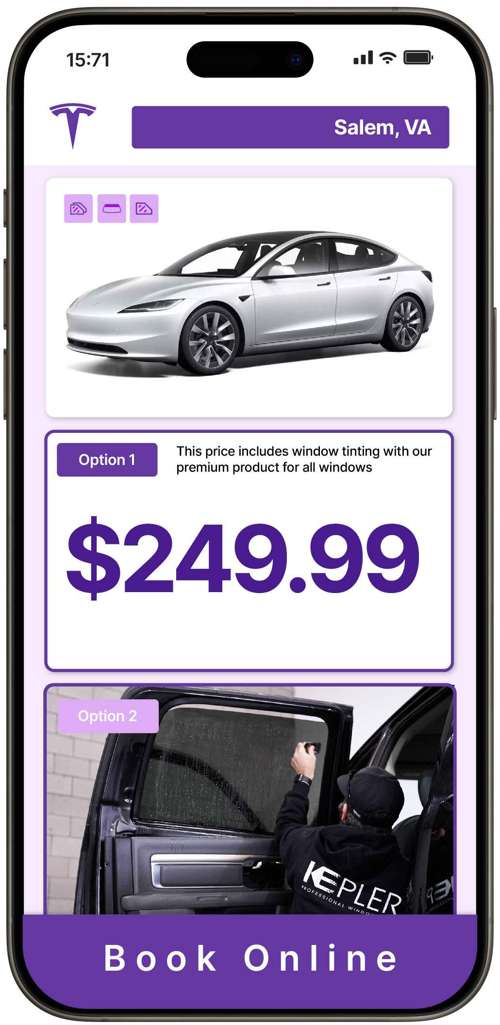 View Affordable Tesla Window Tinting Rates in Salem, Virginia