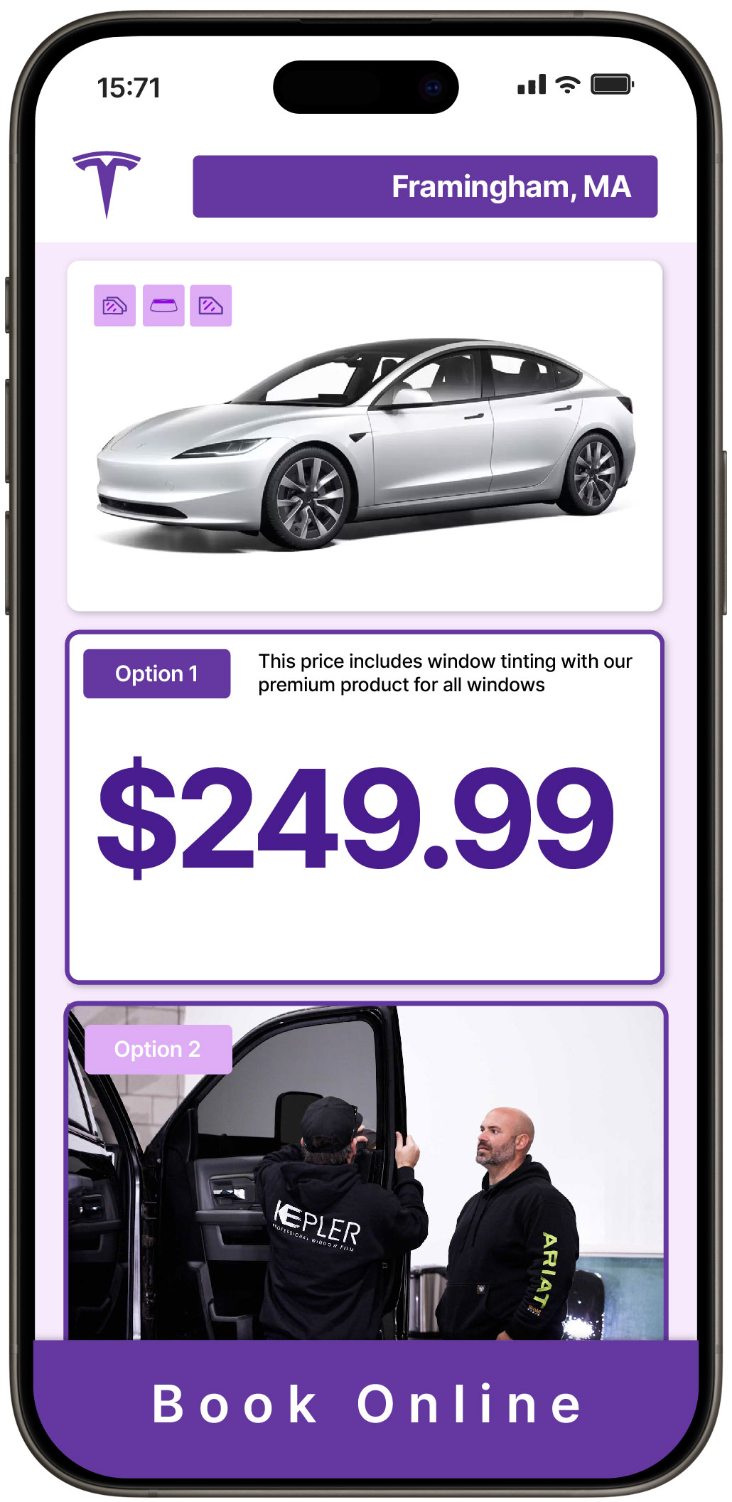 View Reasonable Tesla Window Tinting Rates in Framingham, Massachusetts