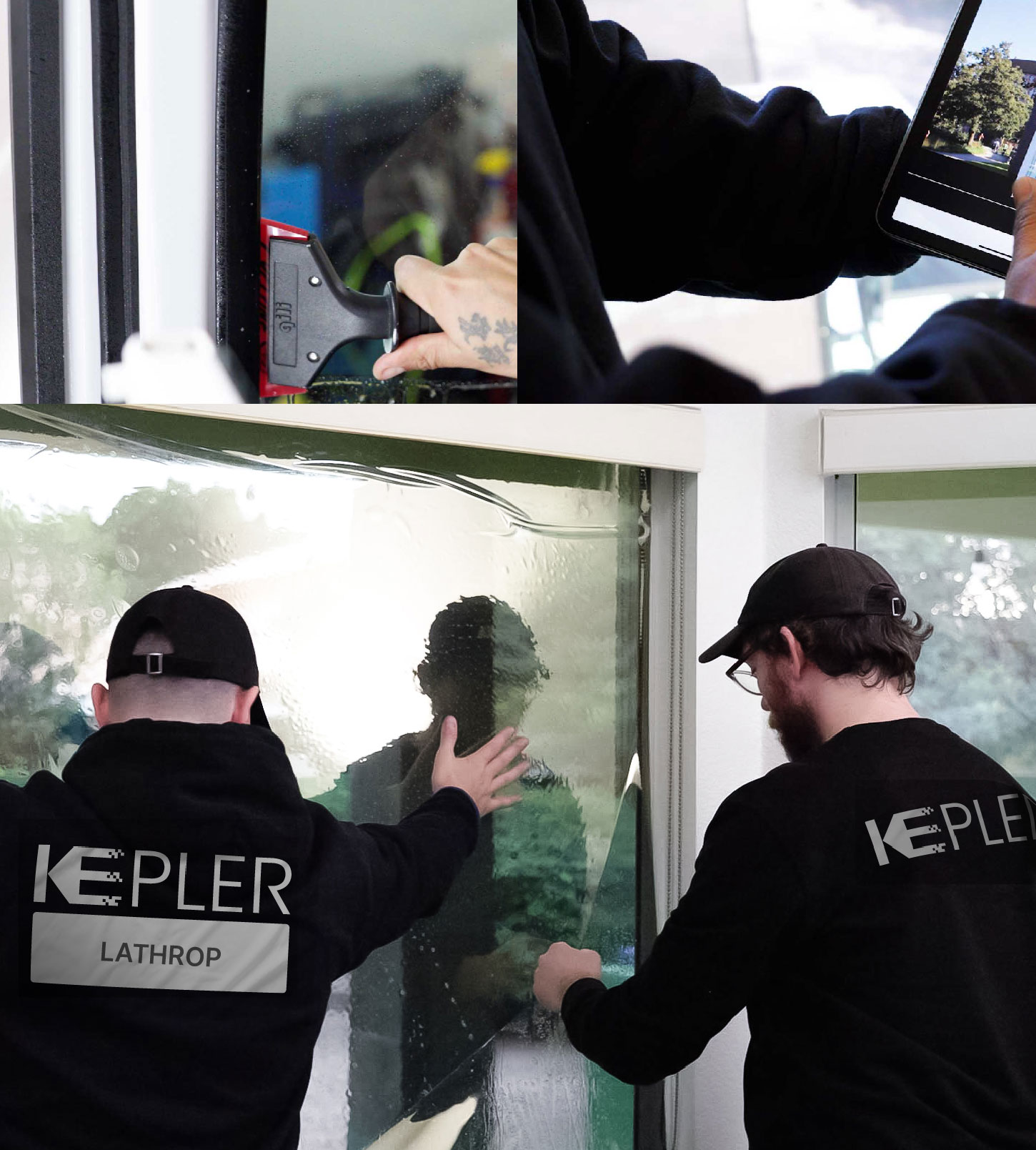 Kepler Technician Installing Ceramic Window Tint to Home in Lathrop
