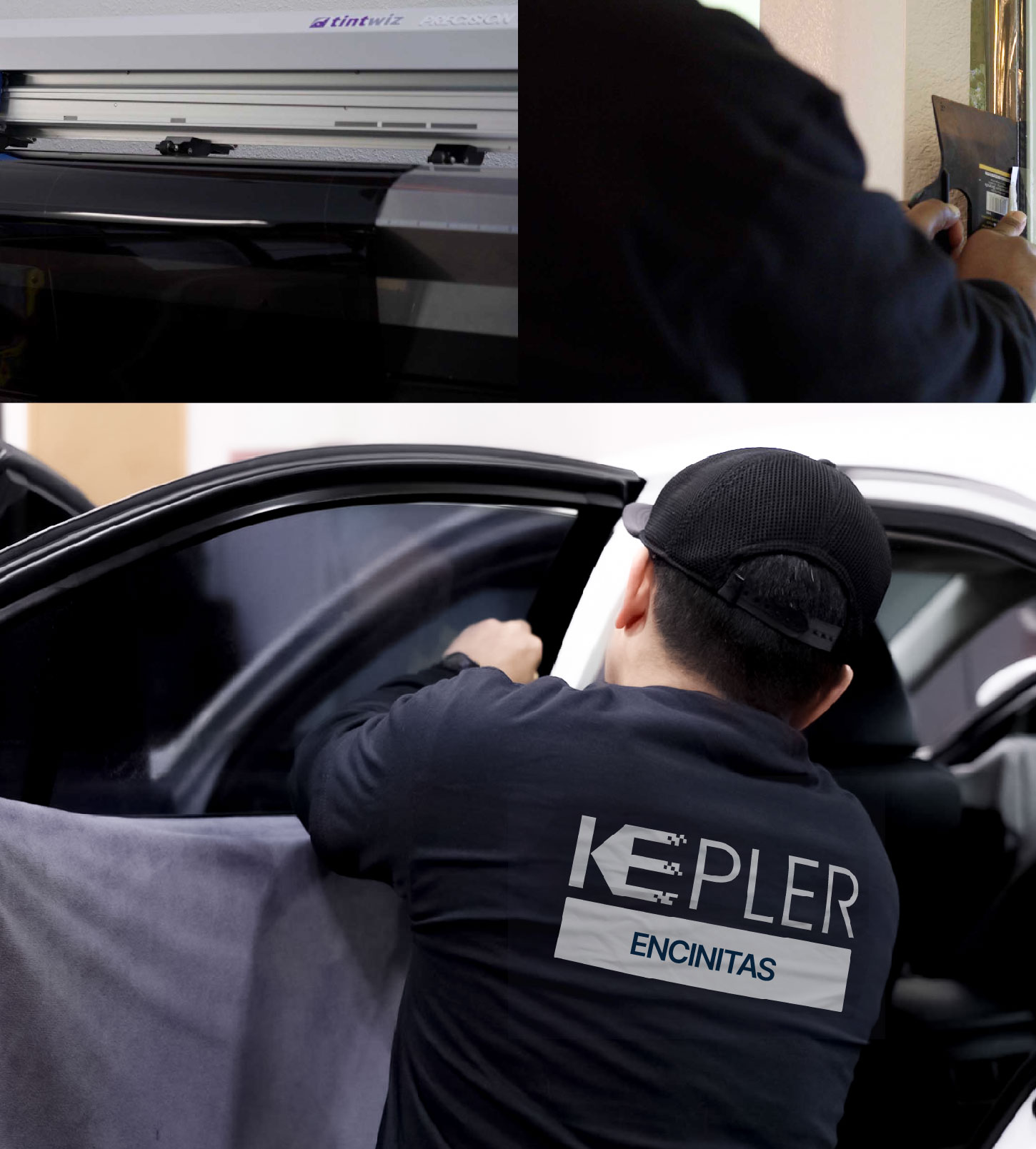 Automotive Window Tinting Expert Applying Film in Encinitas, California