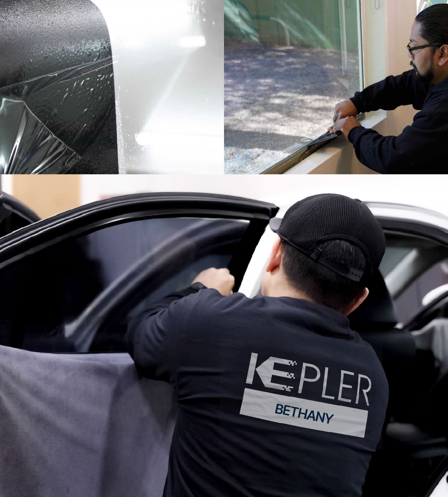 Automotive Window Tinting Expert Applying Film in Bethany, Oklahoma