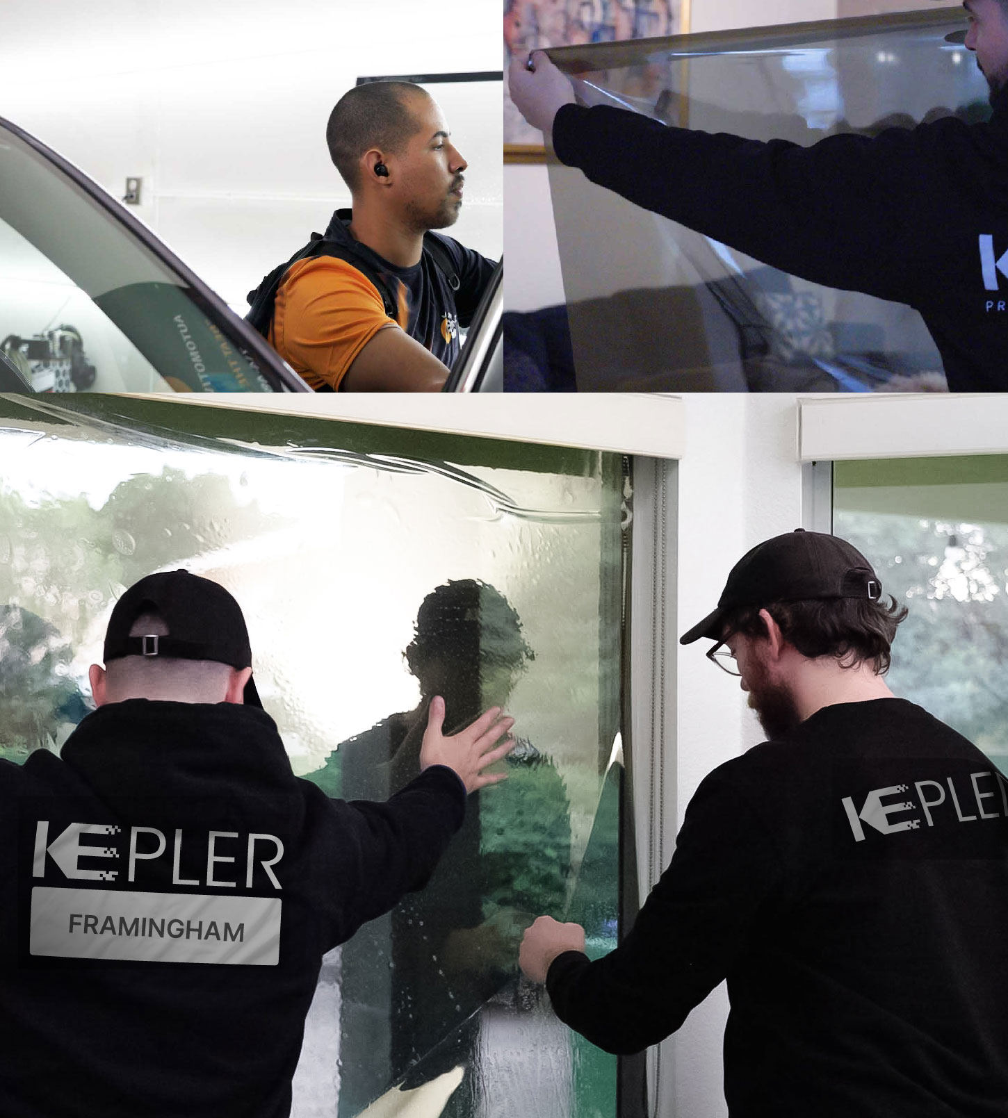 Expert Technician Installing Ceramic Window Tint to Home in Framingham