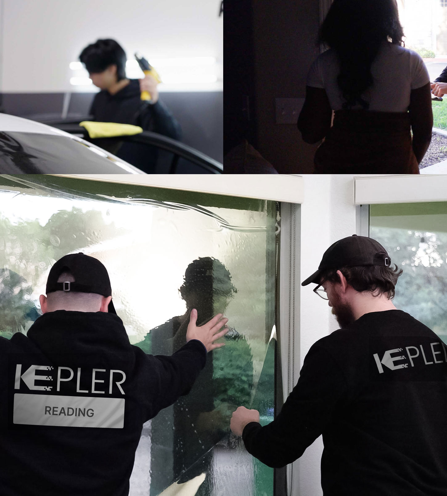 Kepler Technician Applying Ceramic Window Tint to Home in Reading