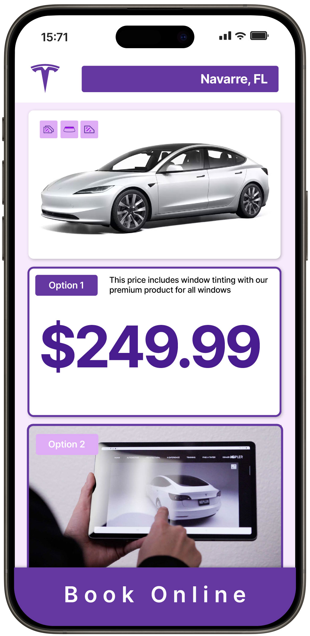 View Affordable Tesla Window Tinting Prices in Navarre, Florida