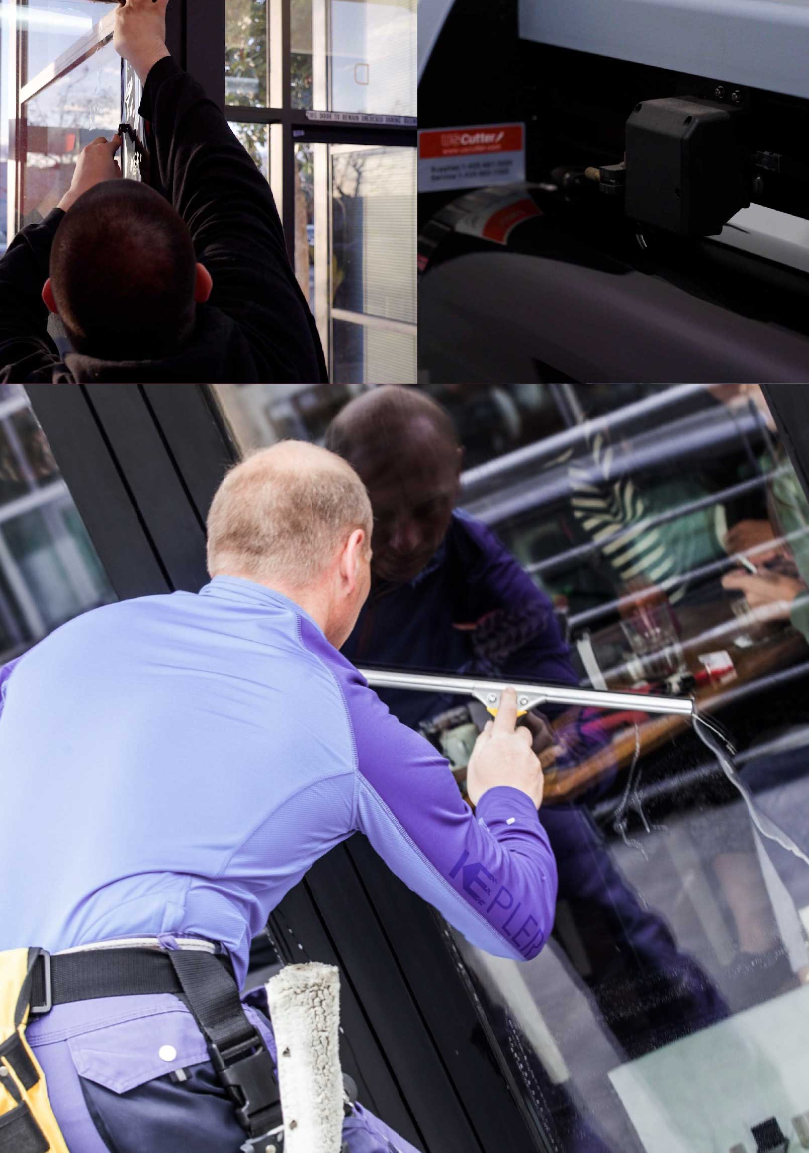 Kepler Skilled Applying Anti-Graffiti Window Film to a Alamo Shop Front