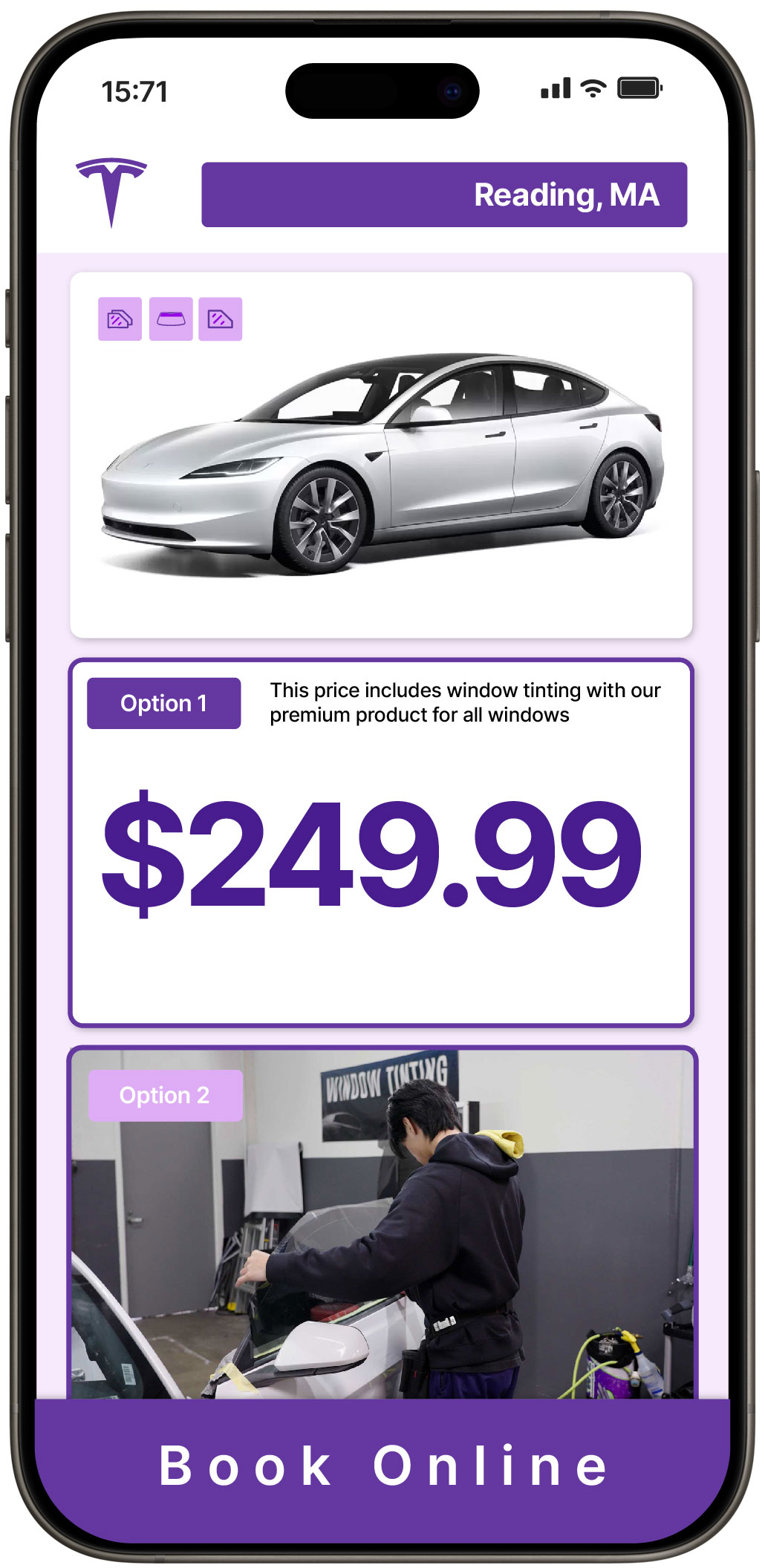 View Competitive Tesla Window Tinting Prices in Reading, Massachusetts