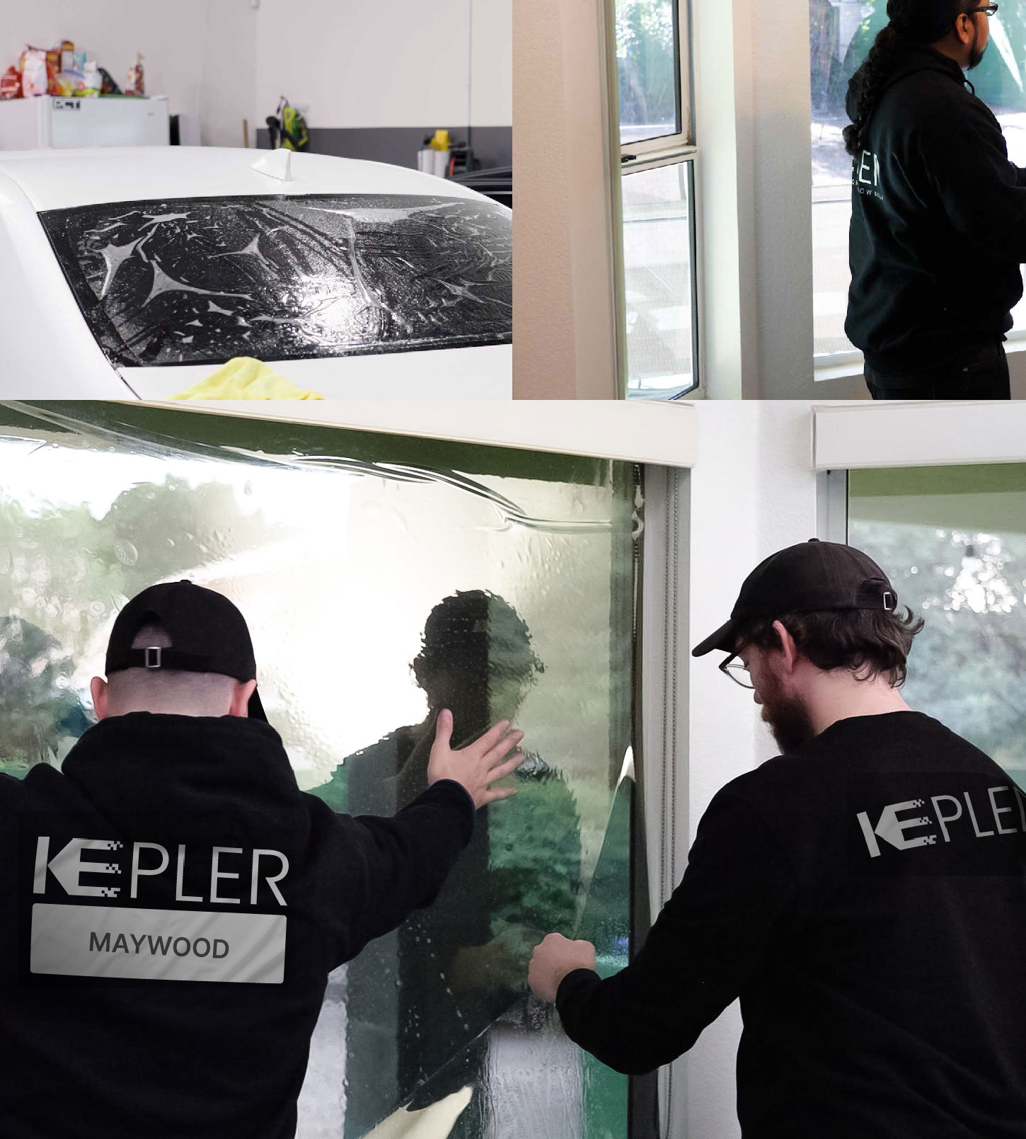 Kepler Technician Applying High-tech Window Tint to Home in Maywood