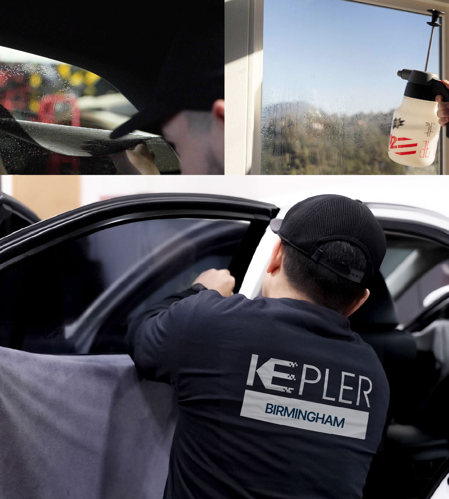 Automotive Window Tinting Expert Applying Film in Birmingham, Michigan