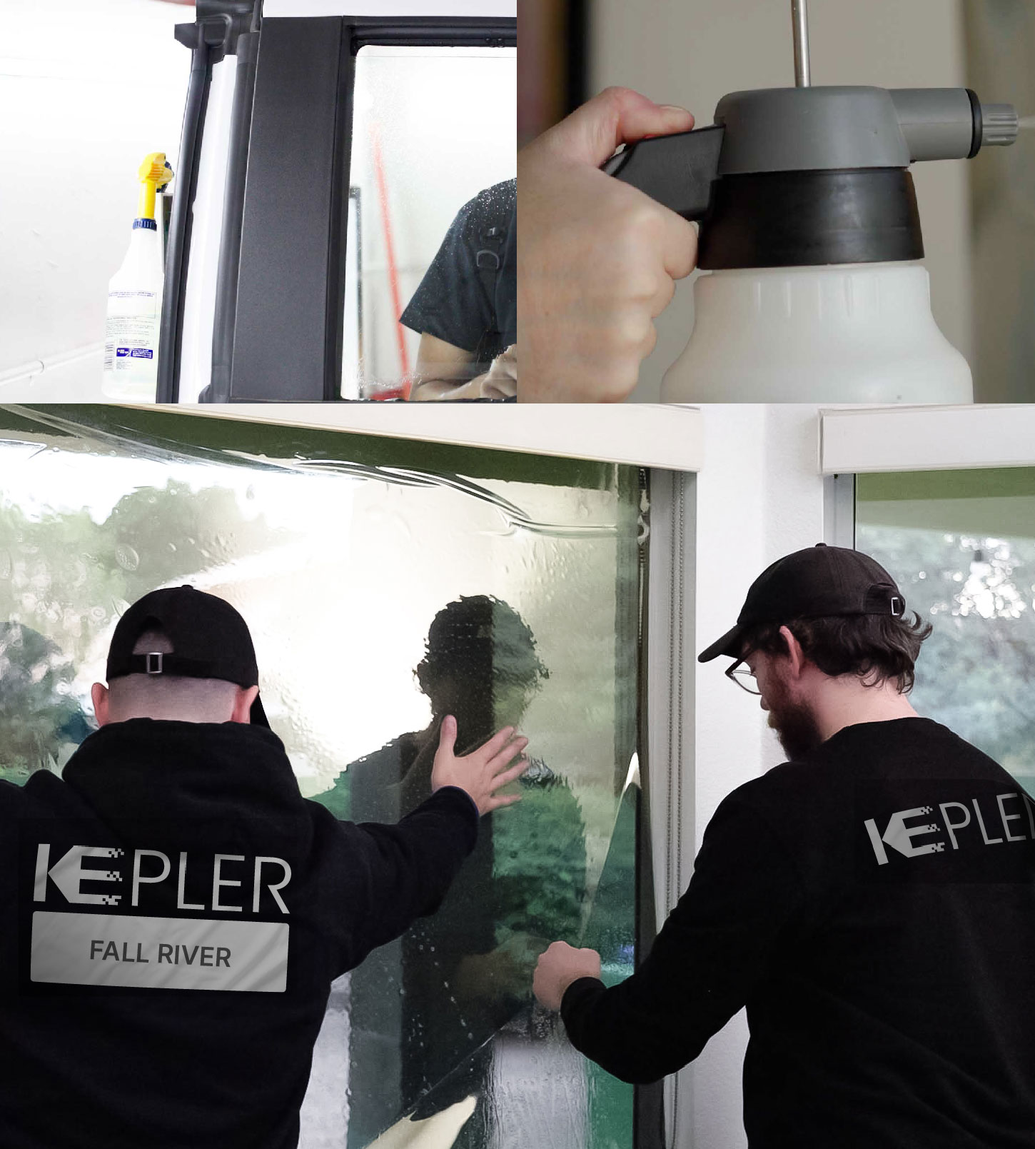 Expert Technician Applying Advanced Window Tint to Home in Fall River