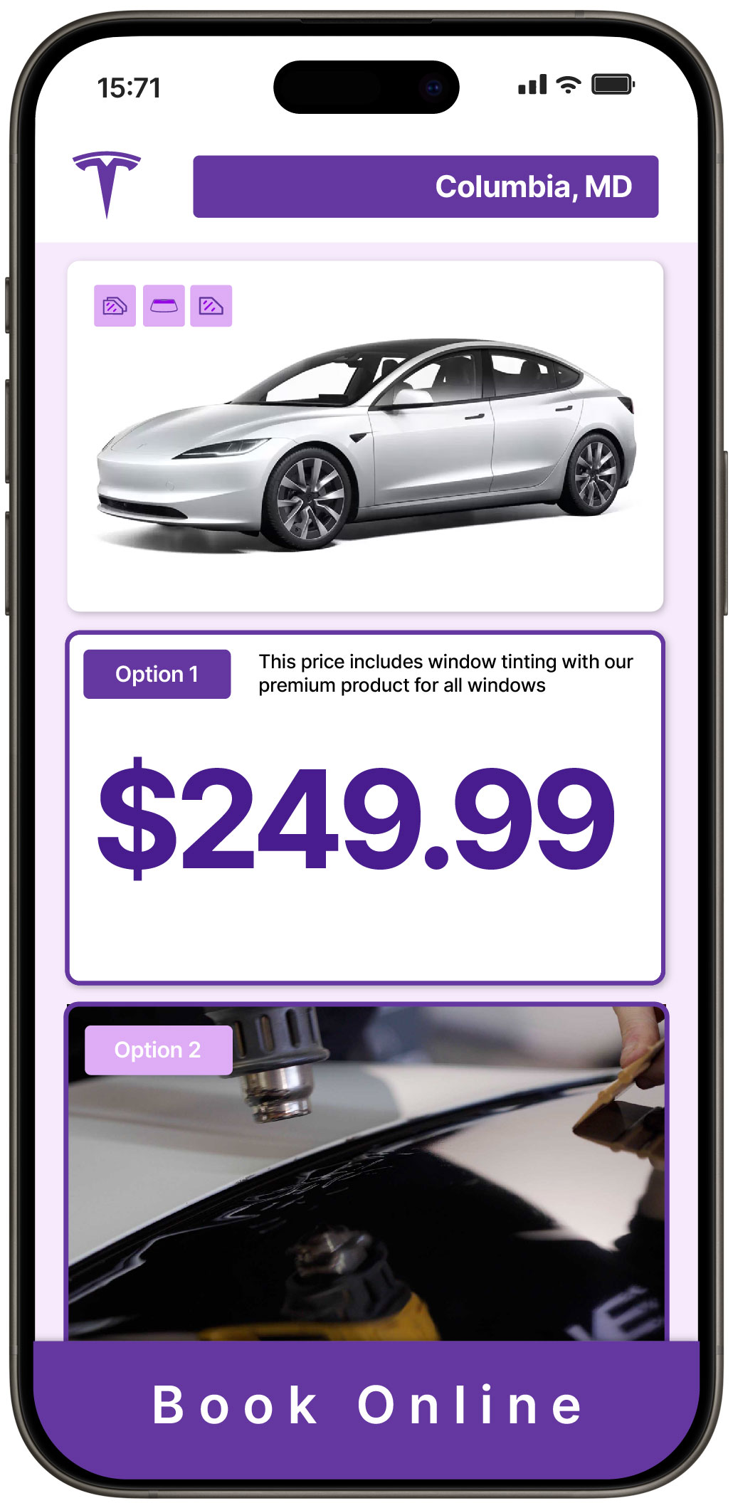 View Competitive Tesla Window Tinting Rates in Columbia, Maryland