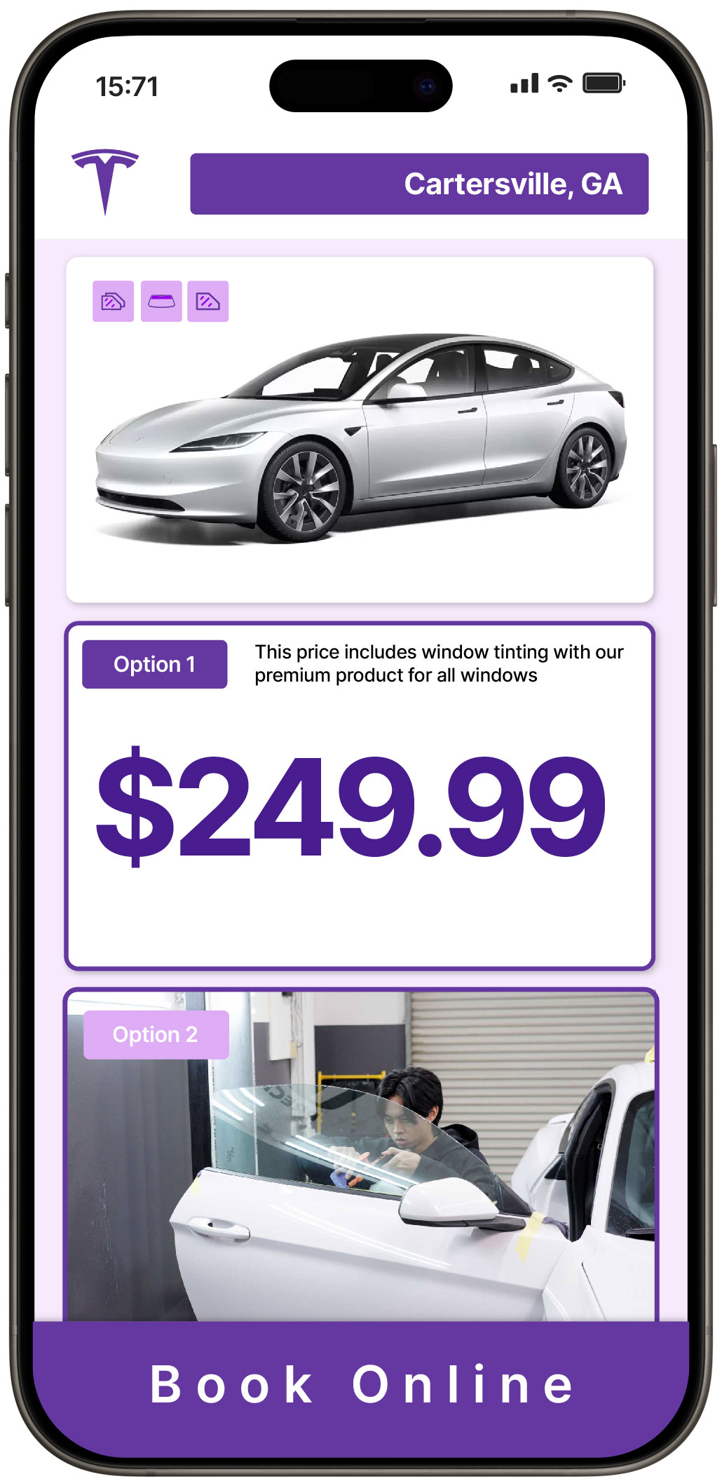 View Competitive Tesla Window Tinting Rates in Cartersville, Georgia