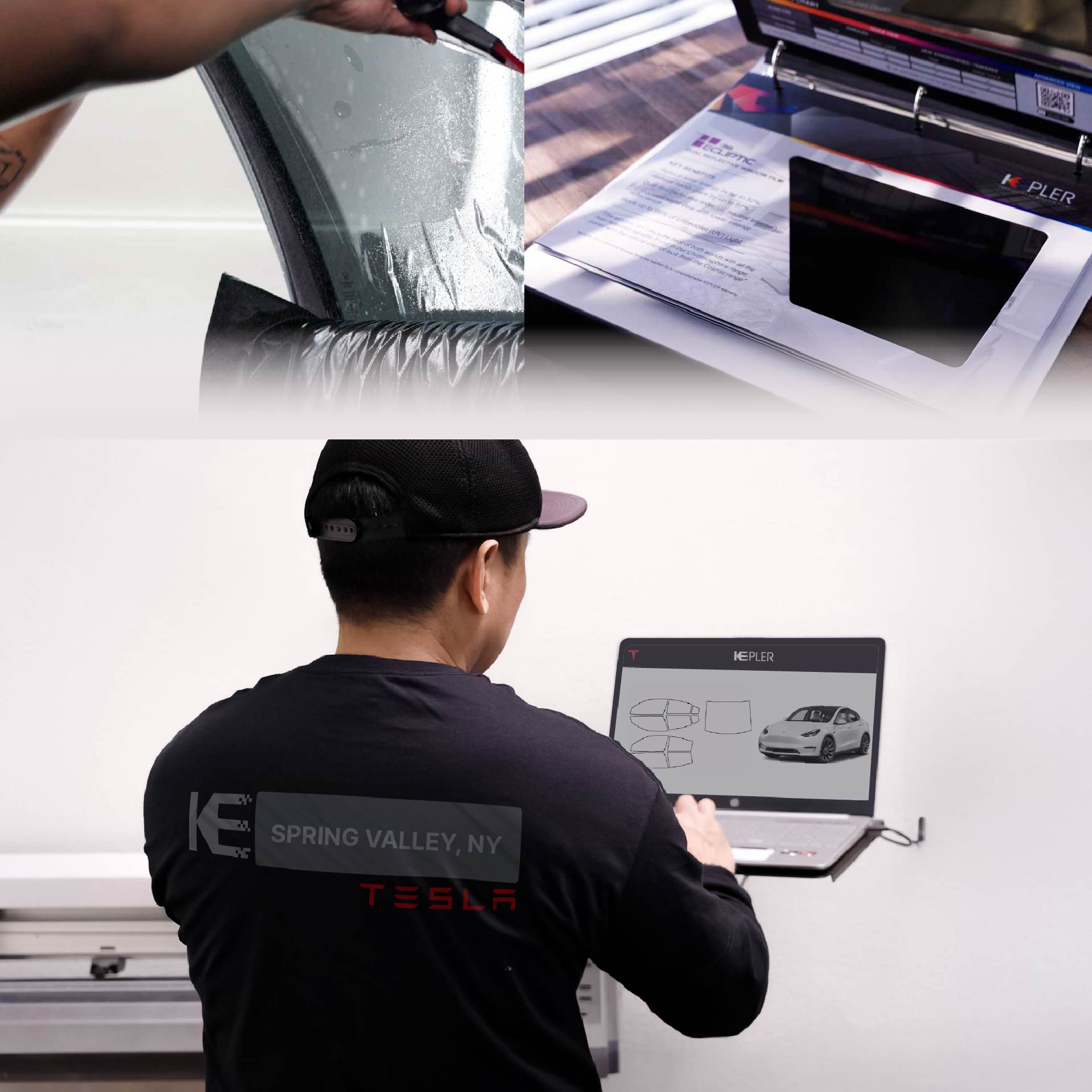 Kepler Technician Applying High-tech Window Tint to Tesla in Spring Valley