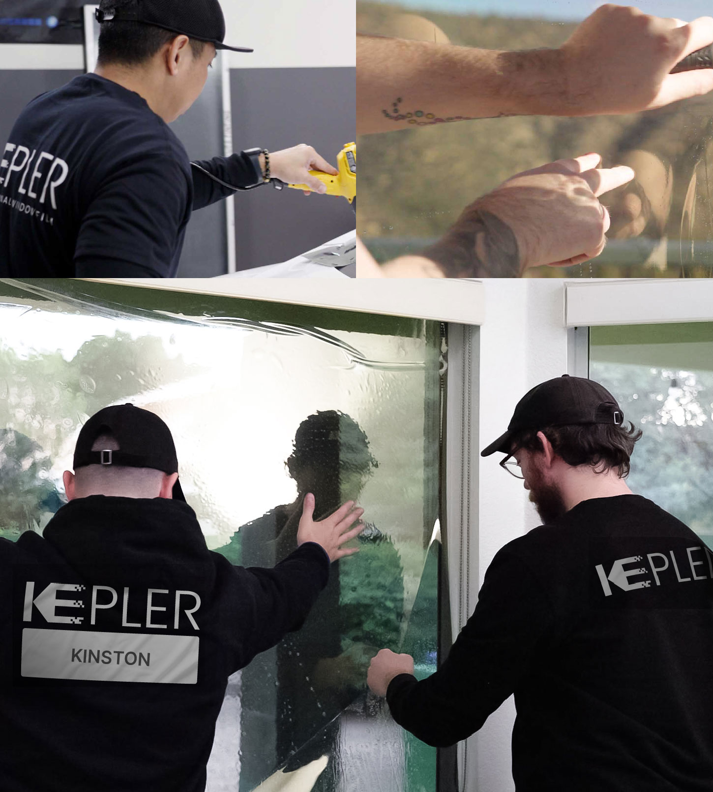 Expert Technician Applying High-tech Window Tint to Home in Kinston