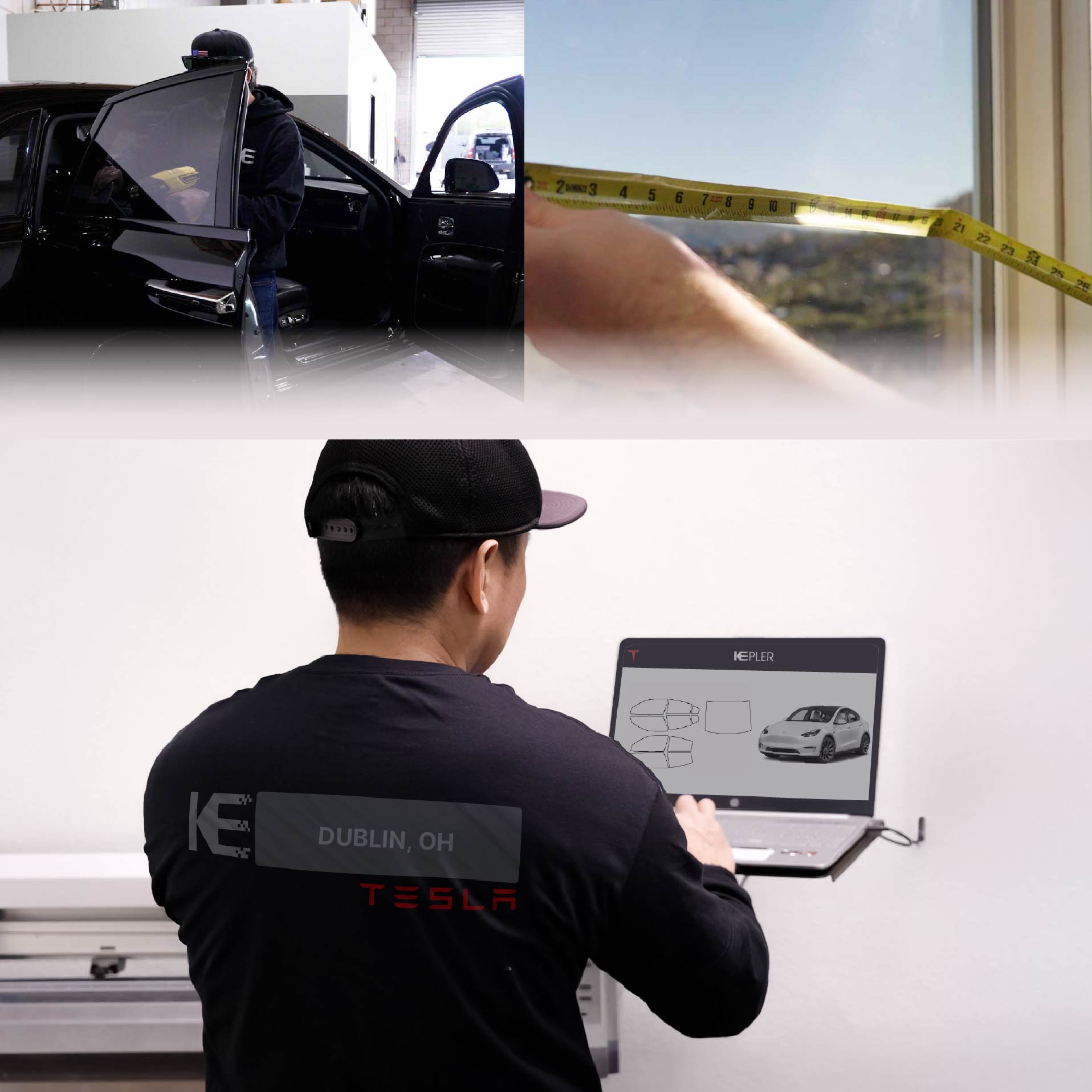 Kepler Technician Applying Advanced Window Tint to Tesla in Dublin