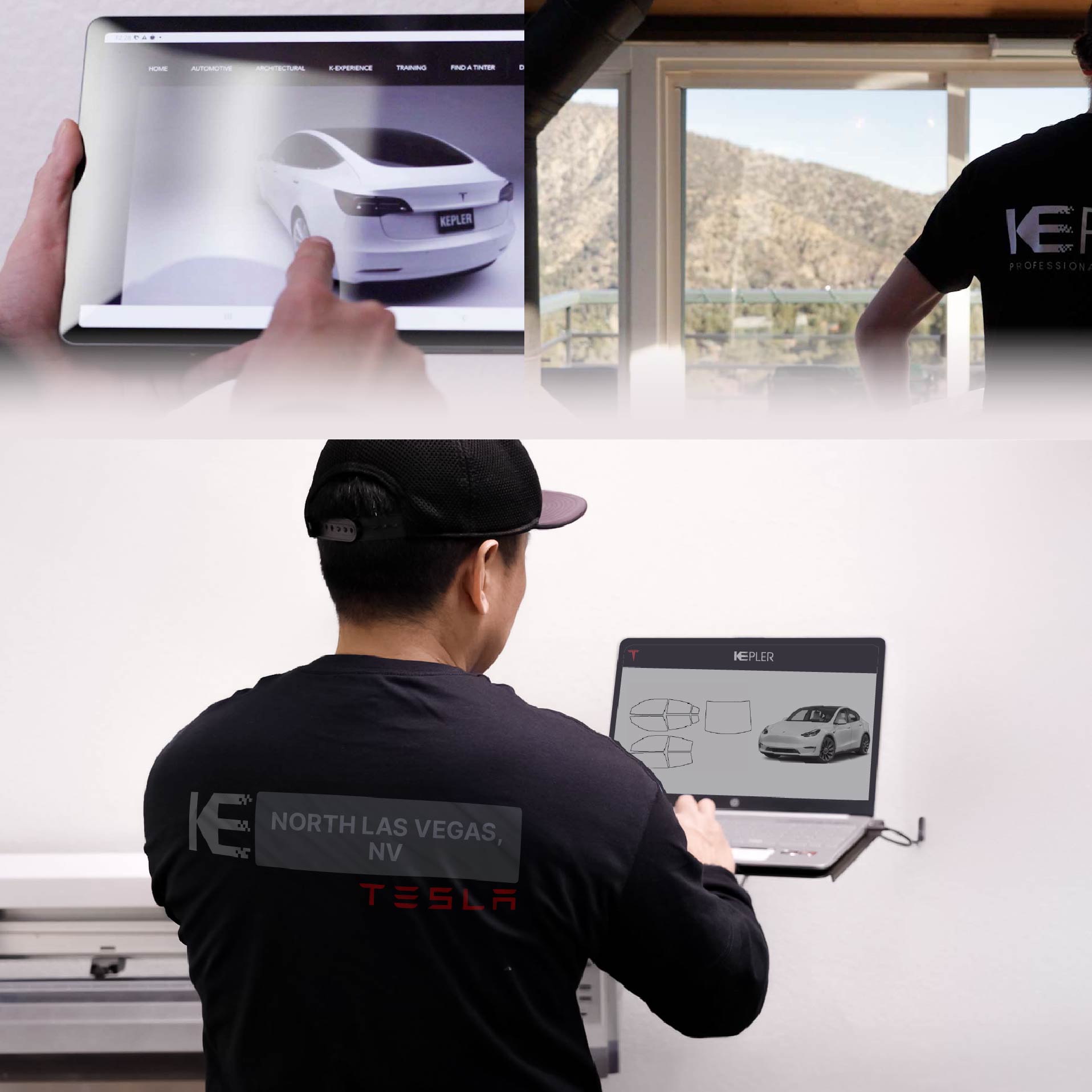 Kepler Technician Applying Ceramic Window Tint to Tesla in North Las Vegas