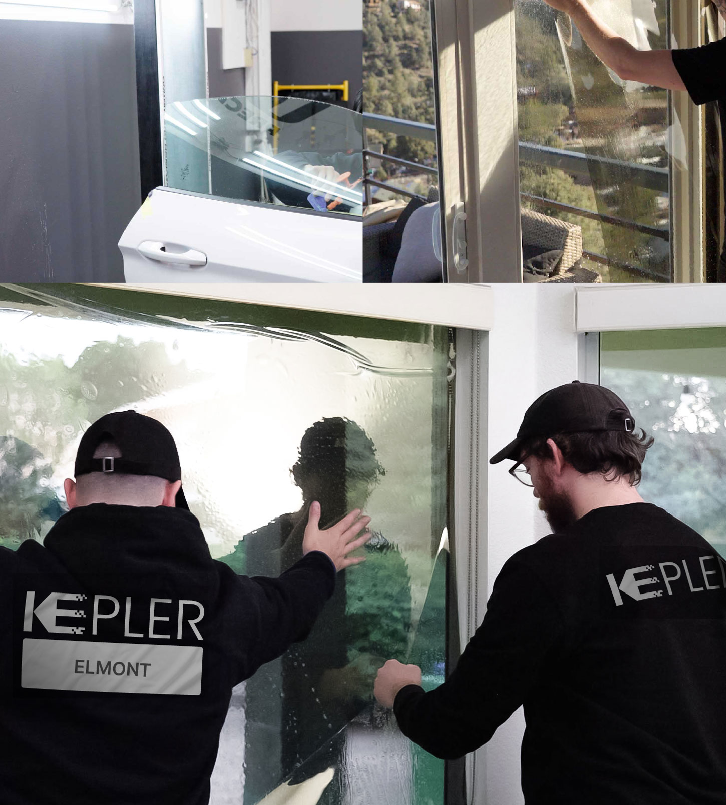 Kepler Technician Applying Ceramic Window Tint to Home in Elmont