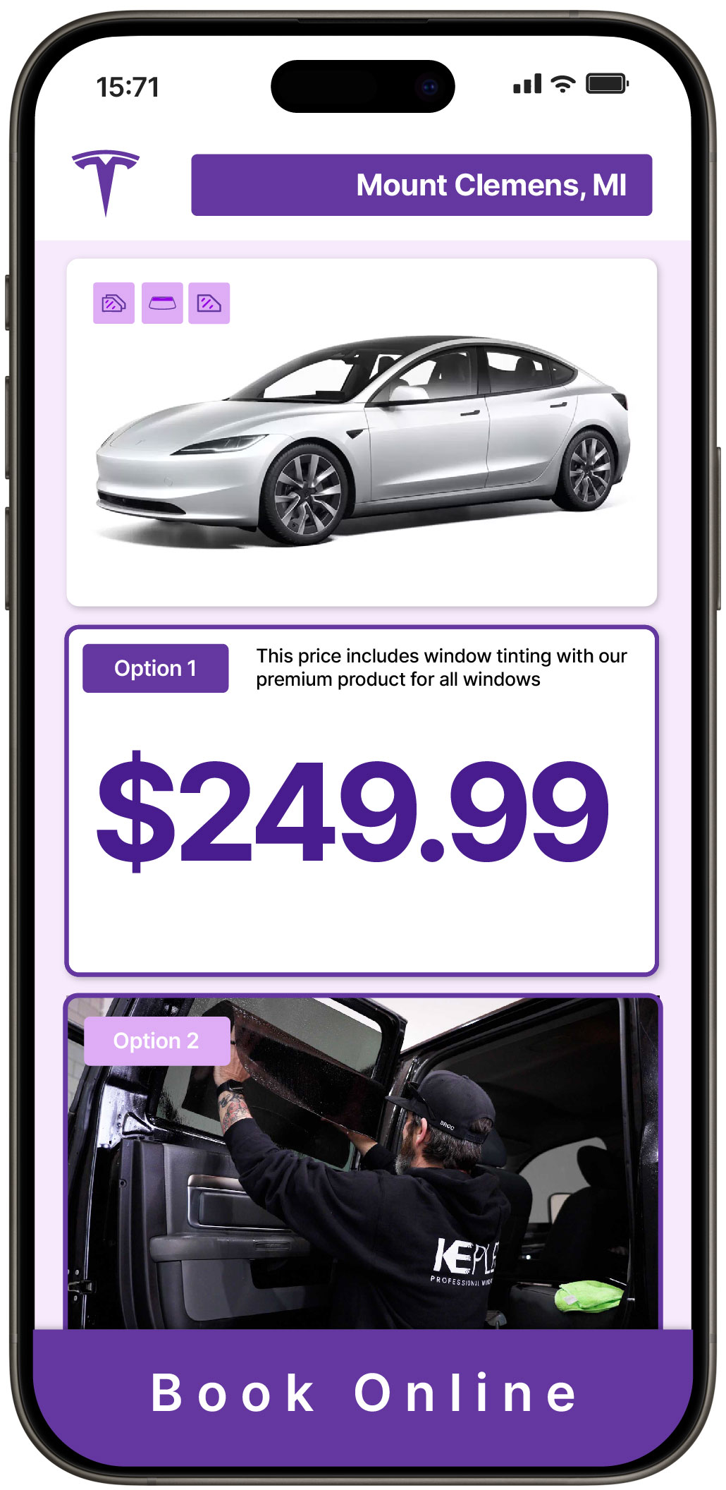 View Competitive Tesla Window Tinting Prices in Mount Clemens, Michigan