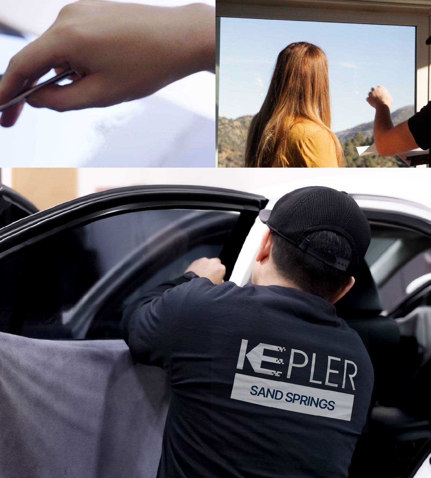 Automotive Window Tinting Expert Applying Film in Sand Springs, Oklahoma